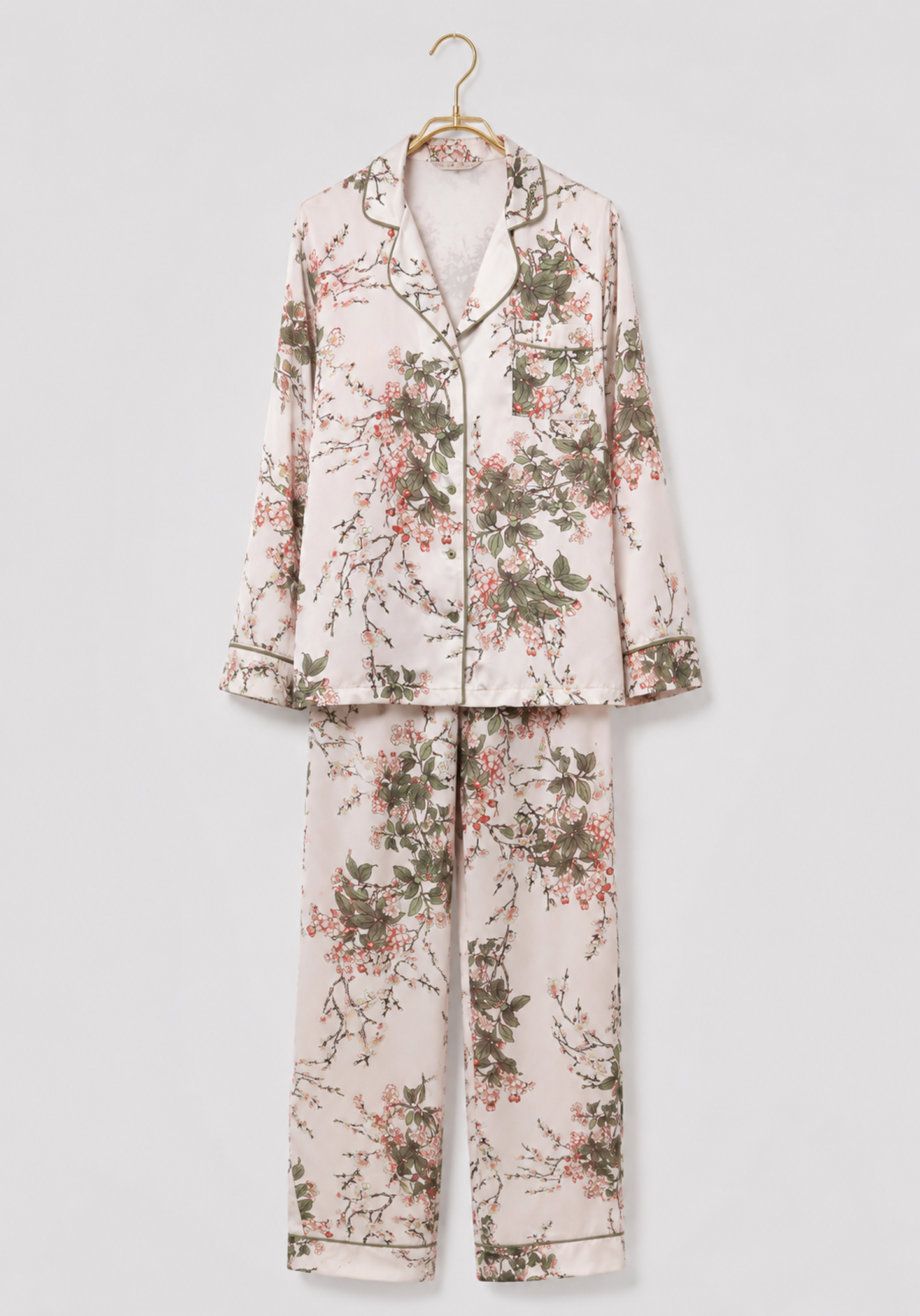 Satin Collar Button Long Sleeve Pajamas