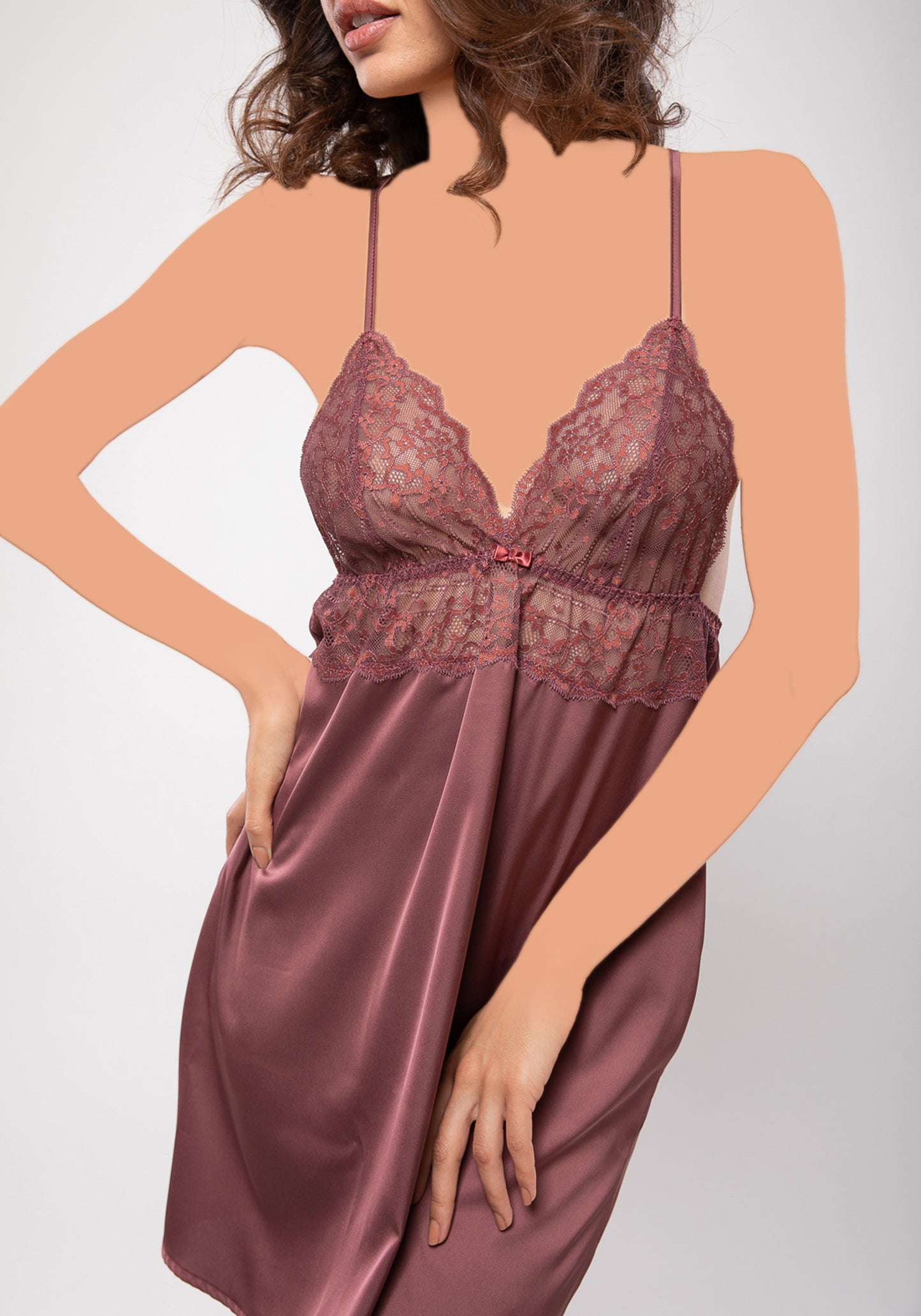 Satin Shoulder Strap Dantel Cup Nighty