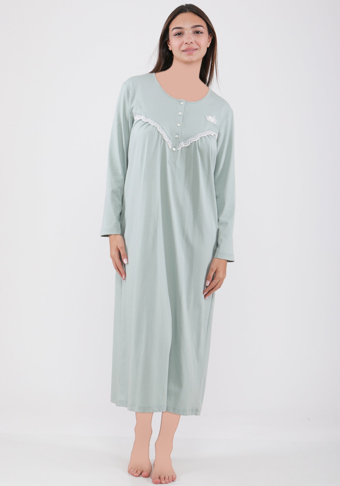 PLUS 100% Cotton Plus Size Long Sleeve Long Nighty