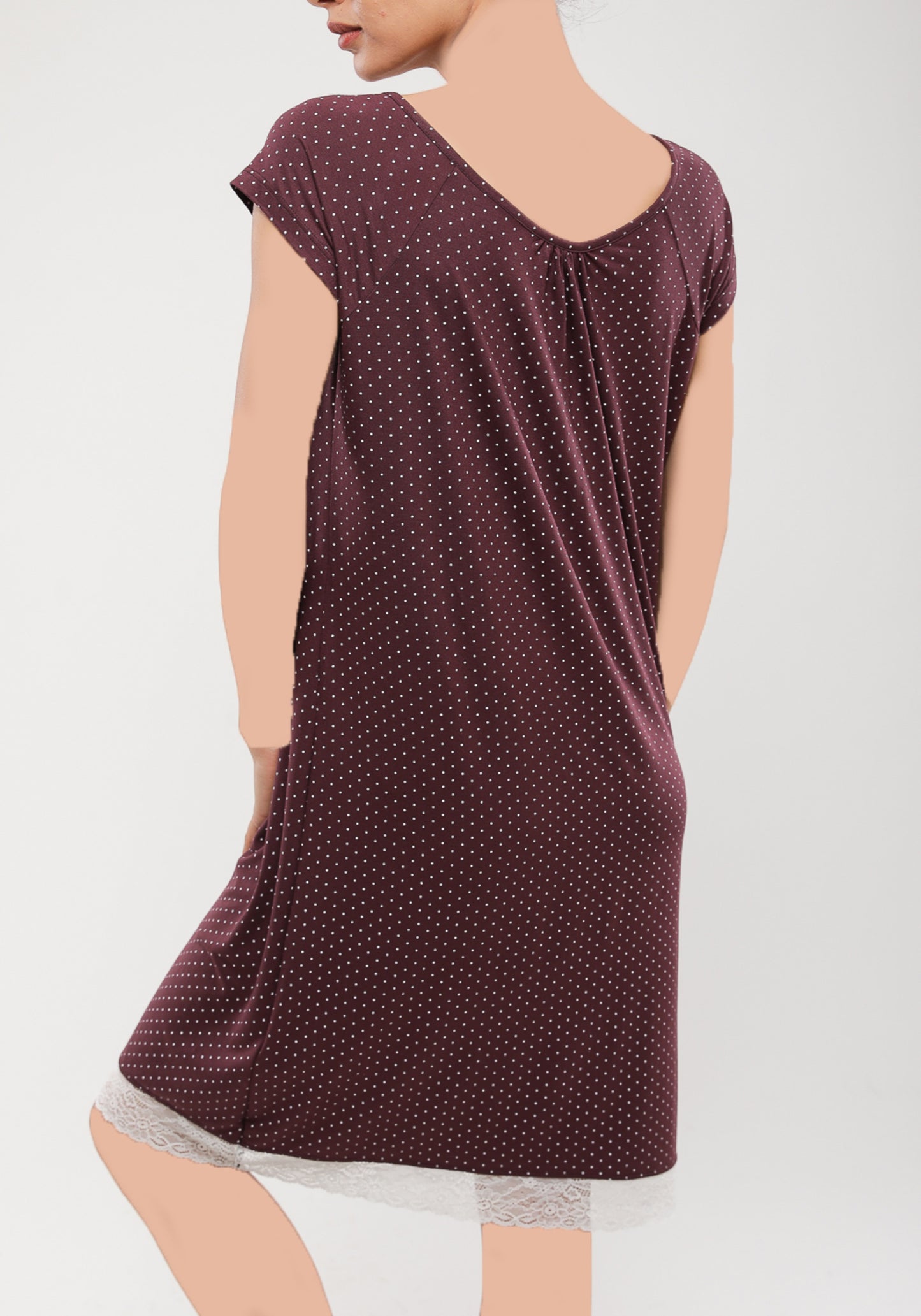 Mega Sleeve Pointed Short Nighty With Lace Detail