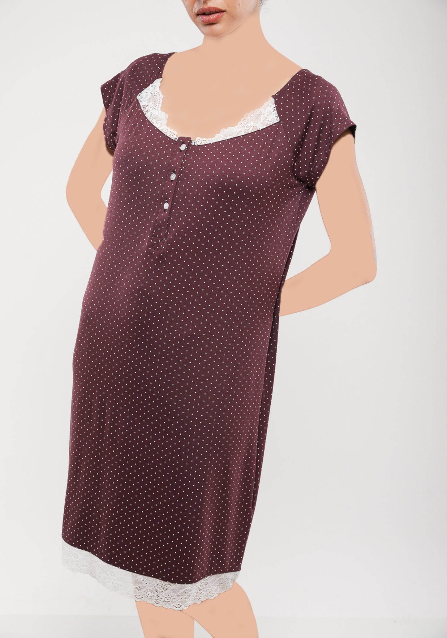 Mega Sleeve Pointed Short Nighty With Lace Detail