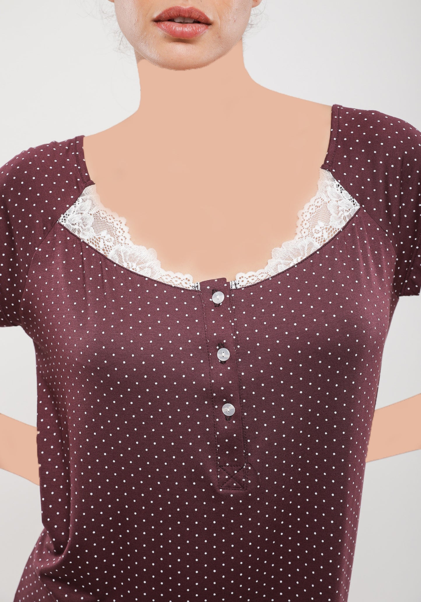 Mega Sleeve Pointed Short Nighty With Lace Detail