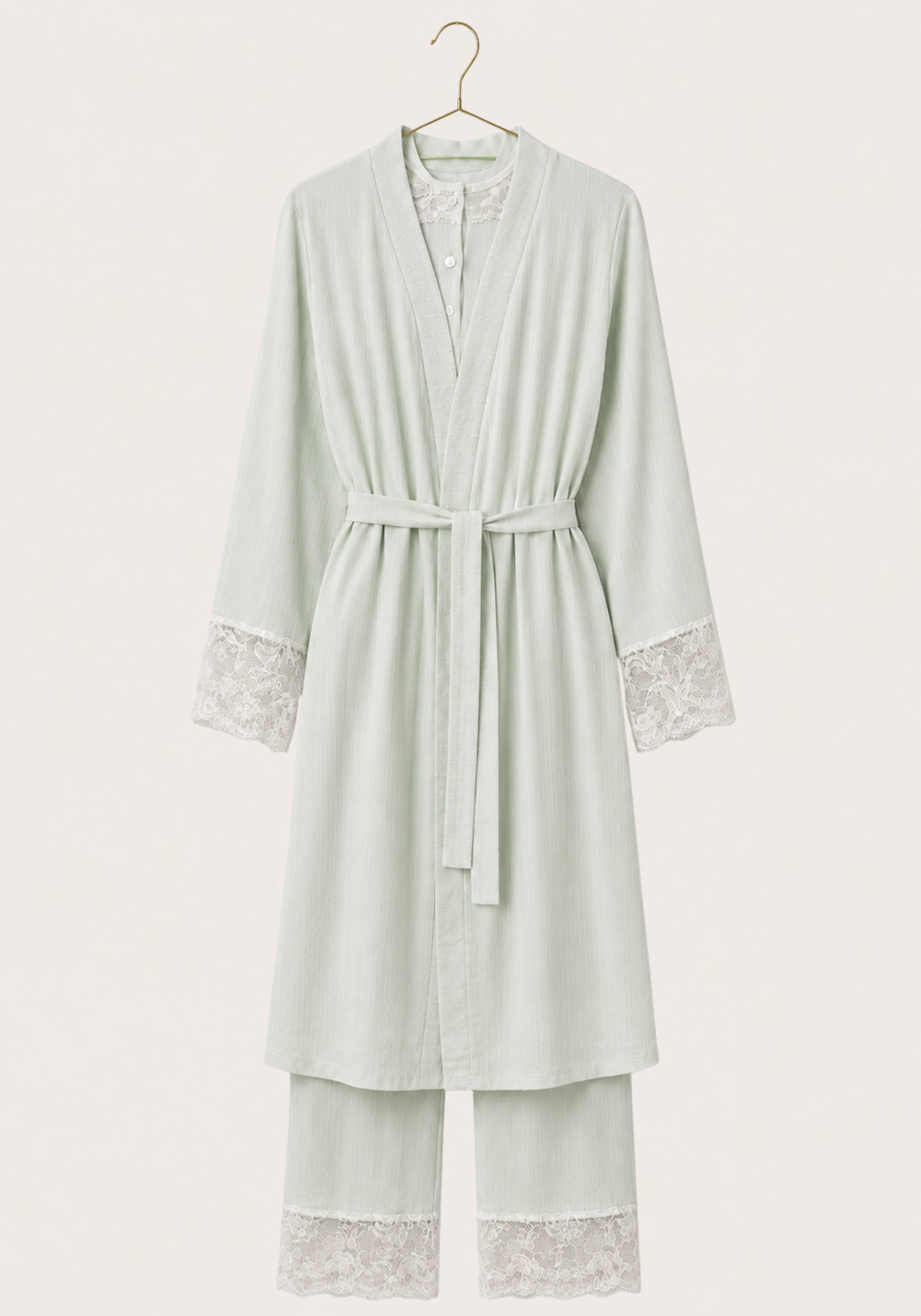Maternal 3 Pieces Set: Pajamas With Long Robe