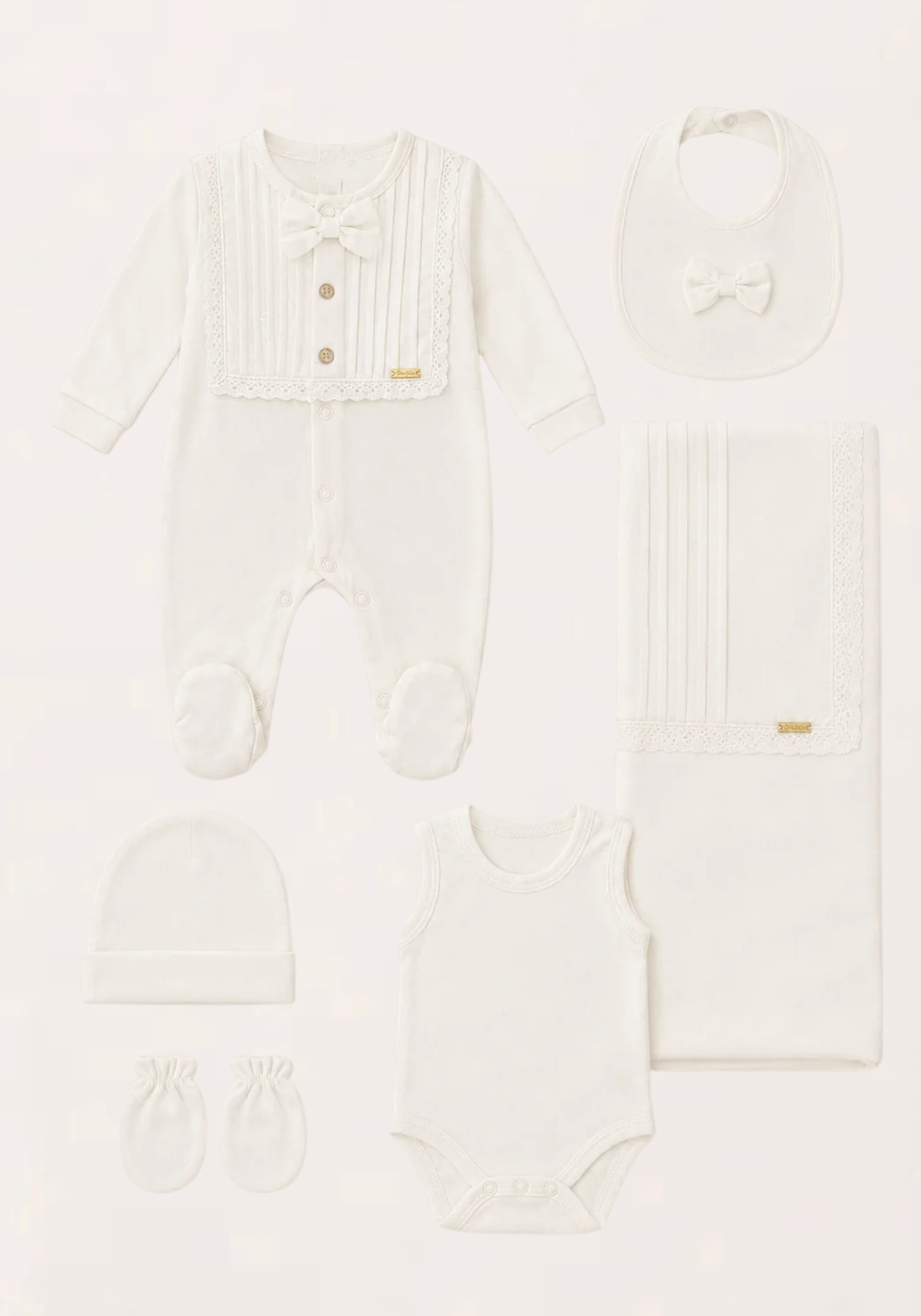 Babies Essential Set Of 6 Pieces: Romper, Hat, Bib, Blanket, Mittens, Socks