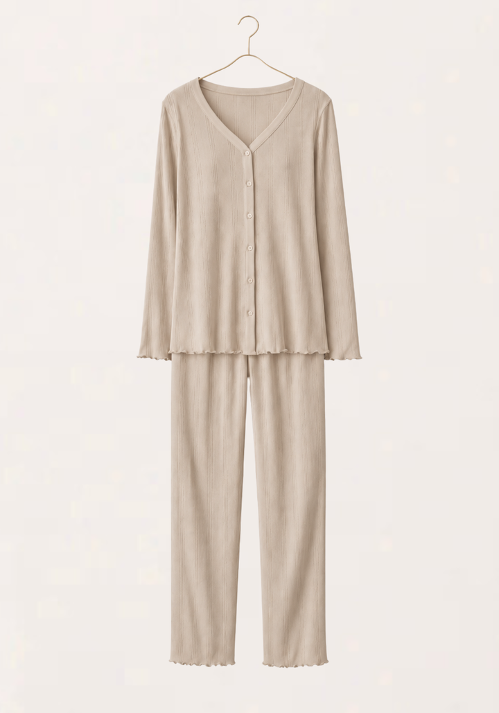 Pointelle Long Sleeve Full Button Top Pajamas