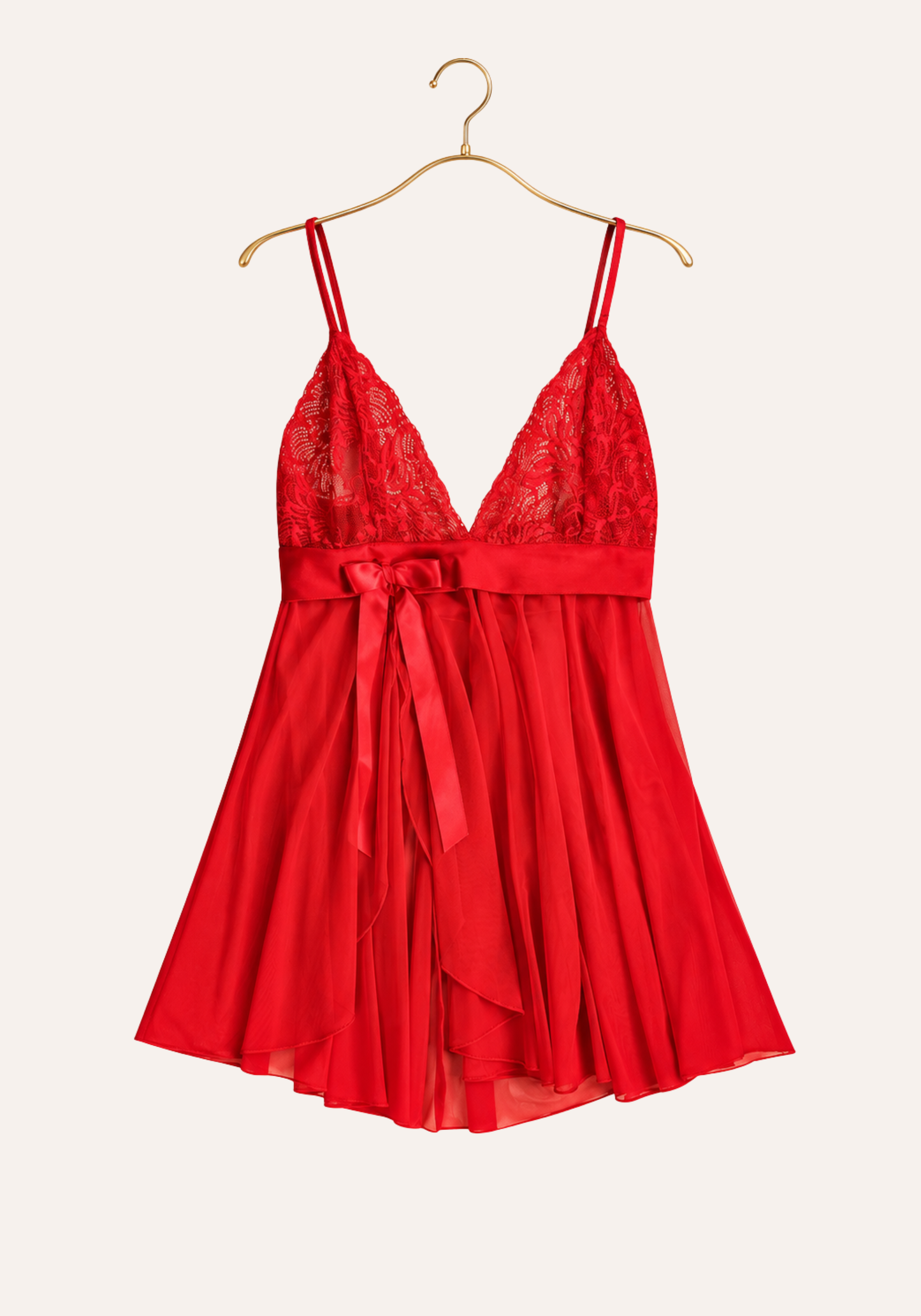 Babydoll: Shoulder Strap Lace Bra Chiffon Babydoll