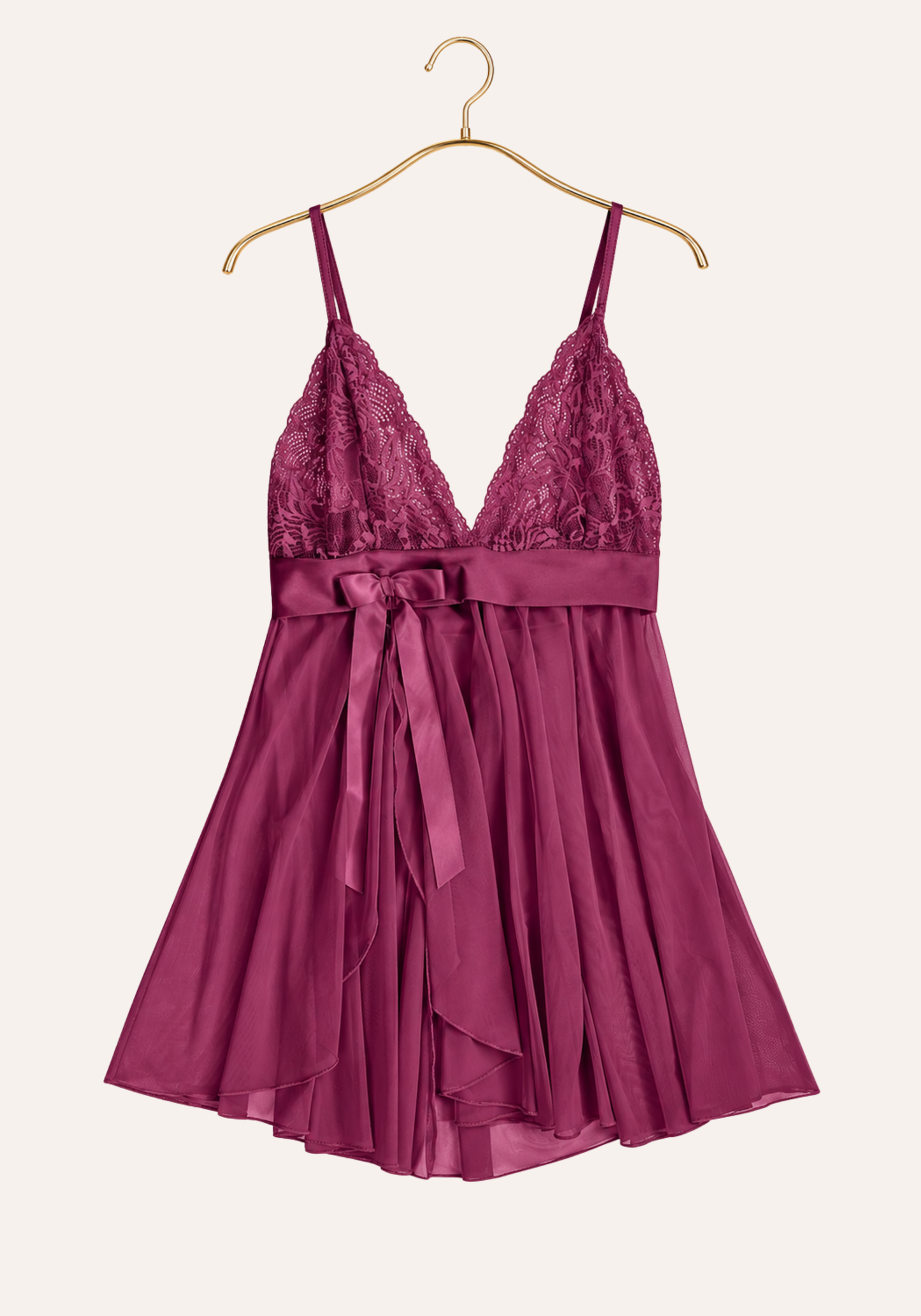 Babydoll: Shoulder Strap Lace Bra Chiffon Babydoll