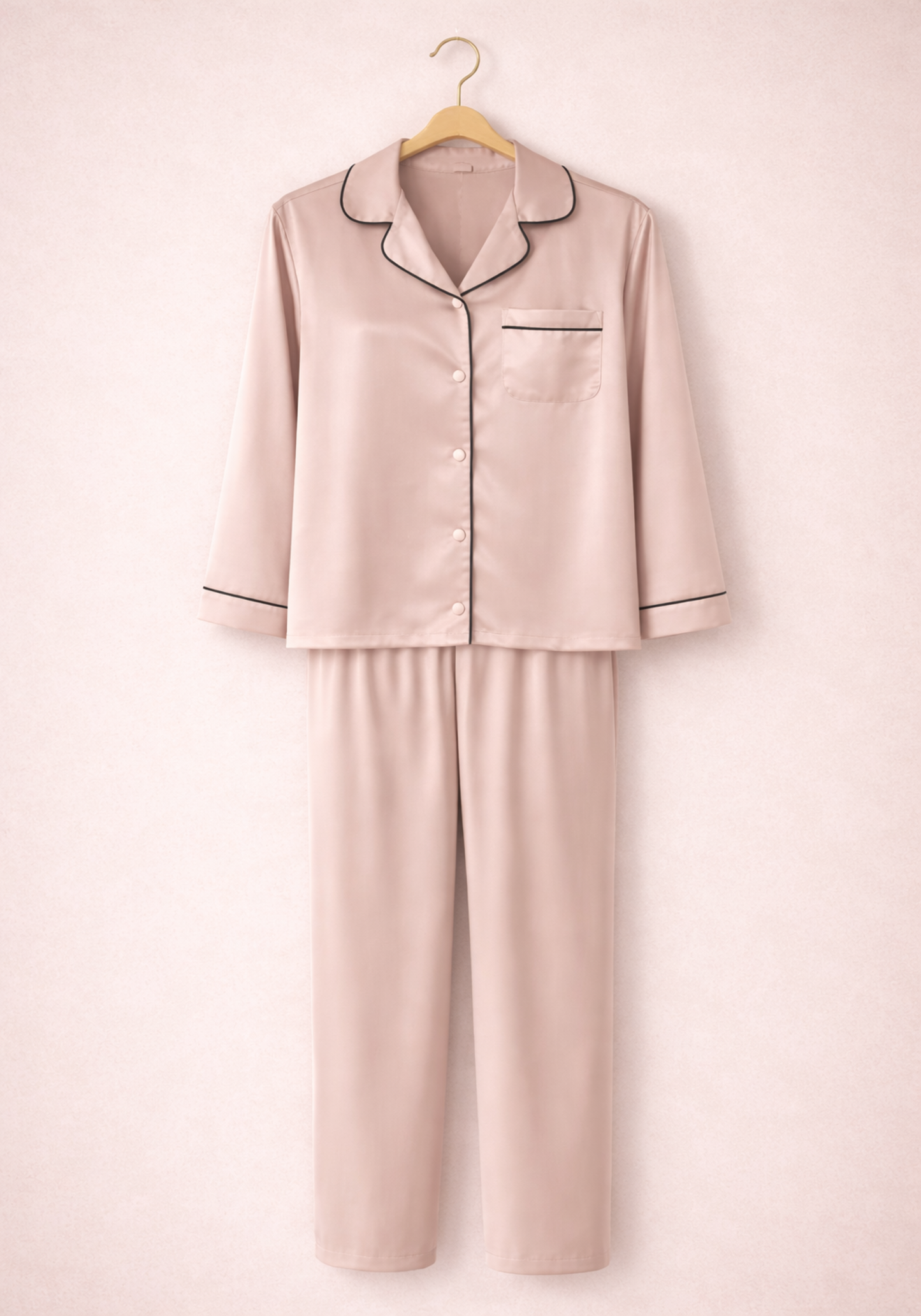 Satin Collar Button Long Sleeve Pajamas