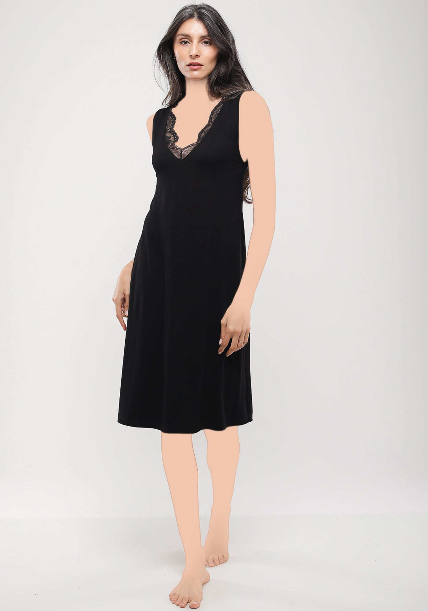 Viscose Sleeveless V Lace Collar Short Nighty