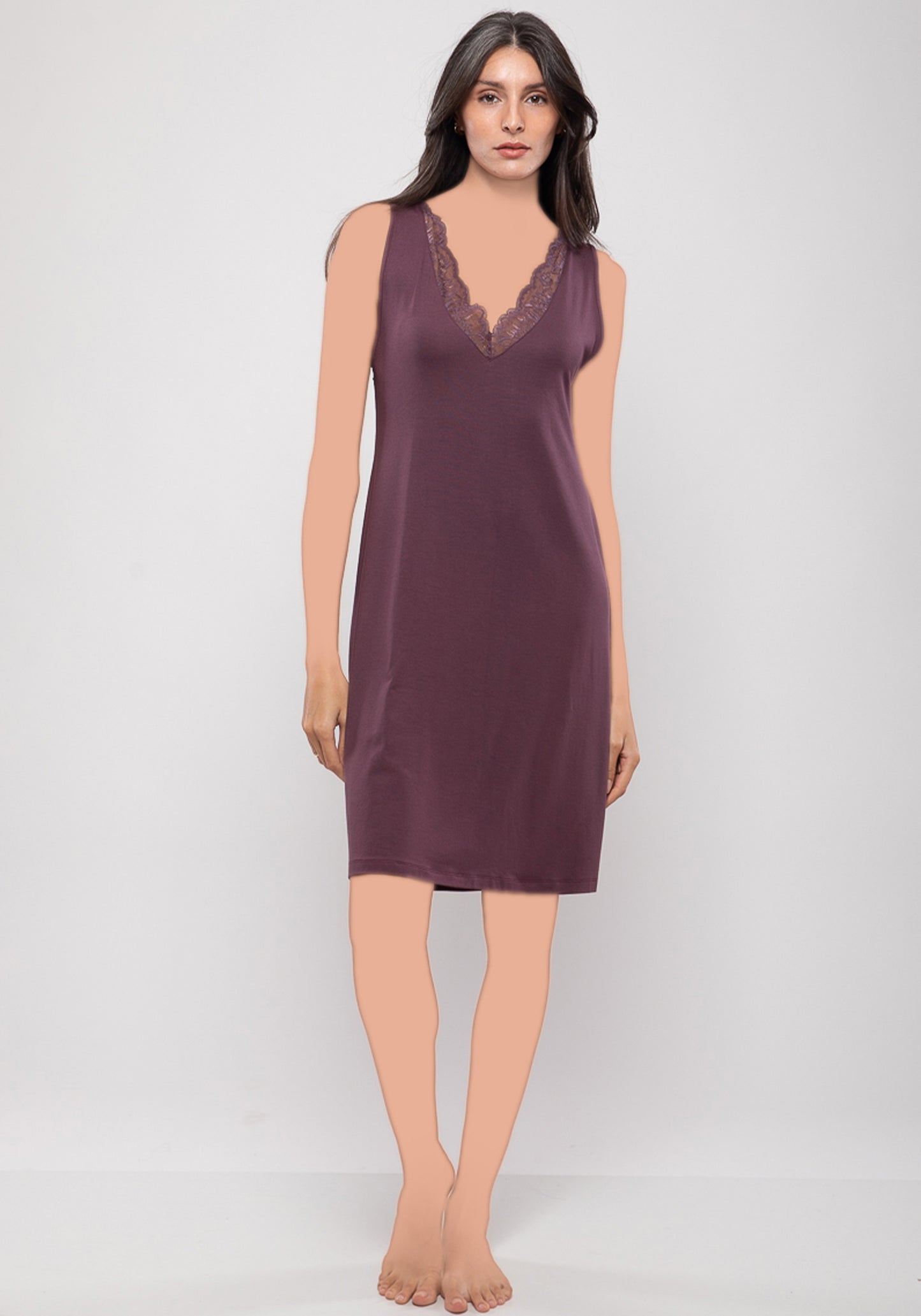 Viscose Sleeveless V Lace Collar Short Nighty