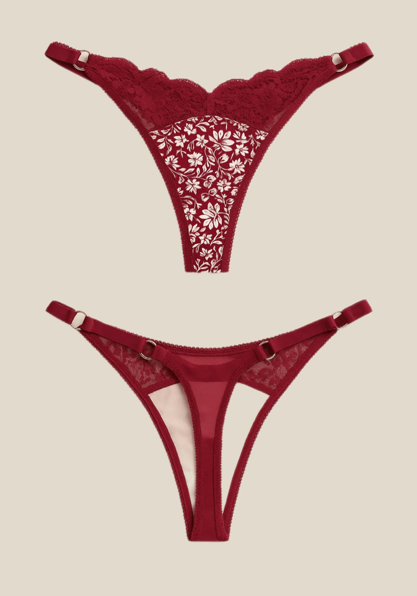 V-Lace Floral Print Panties