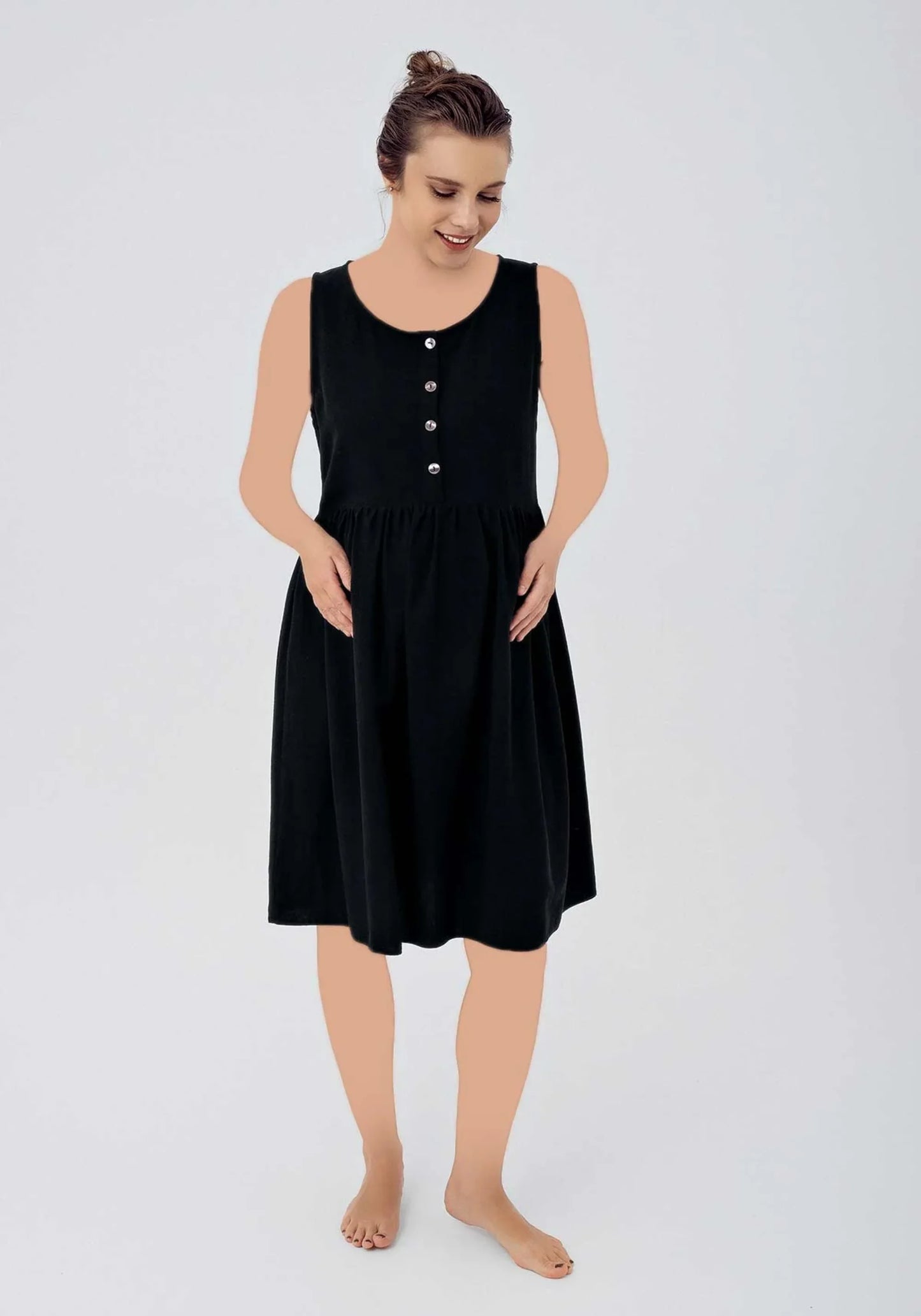 فستان أمومي من الكتان بدون أكمام