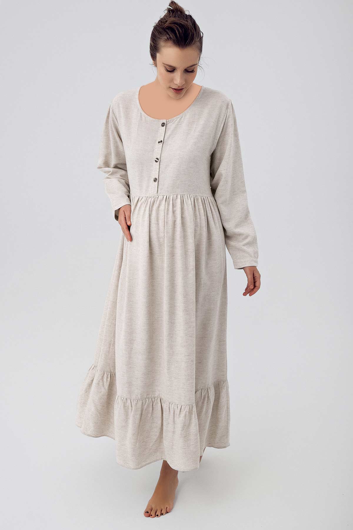 Maternal Linen Long Sleeve Long Dress
