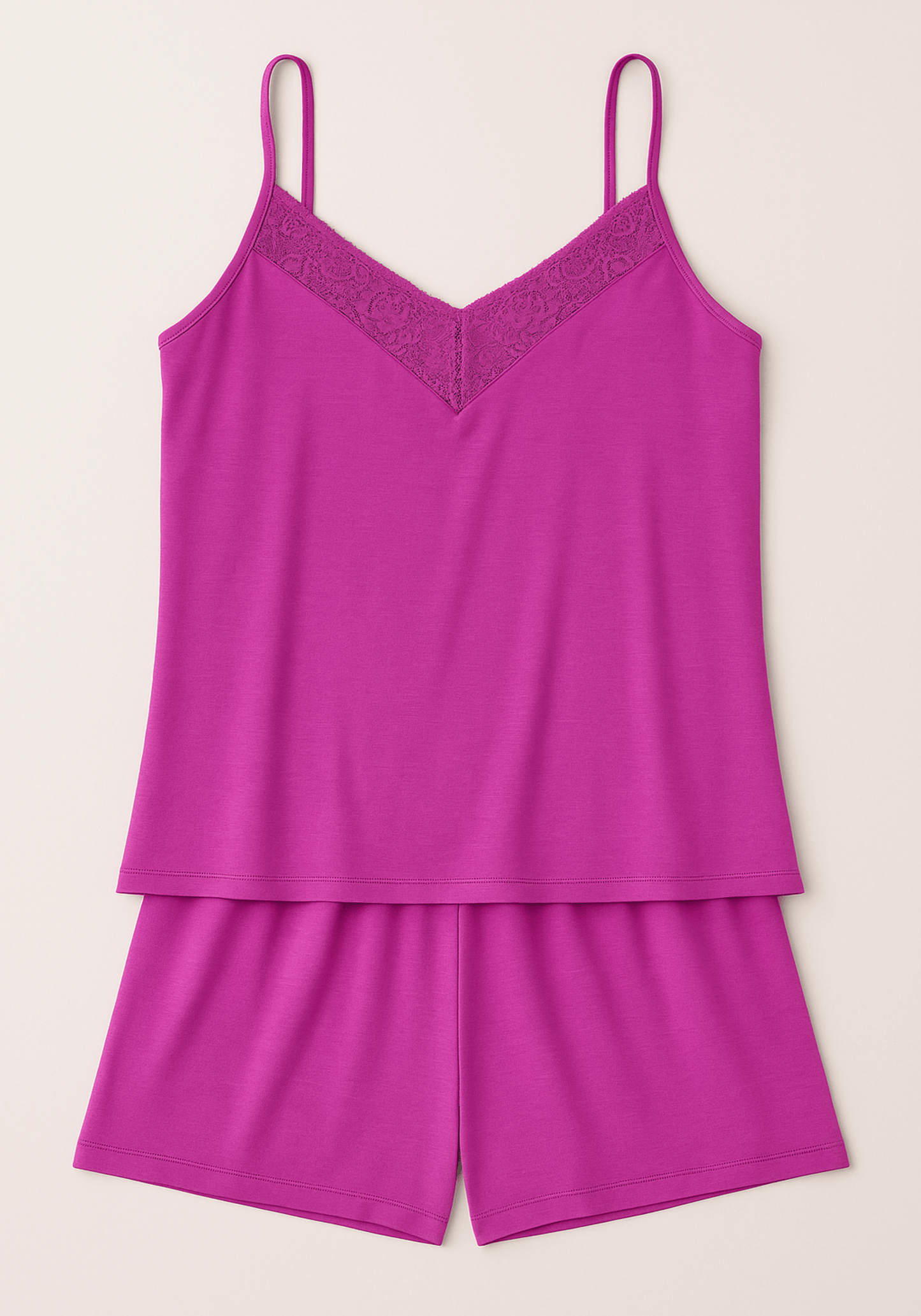 Modal Short Set: Shoulder Strap Top With Lace Detail And Shorts