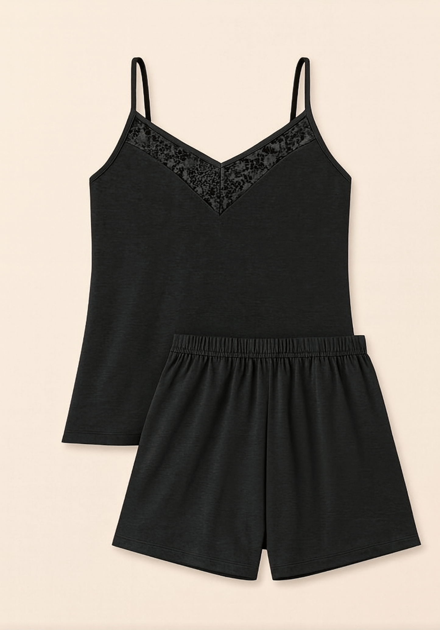Modal Short Set: Shoulder Strap Top With Lace Detail And Shorts