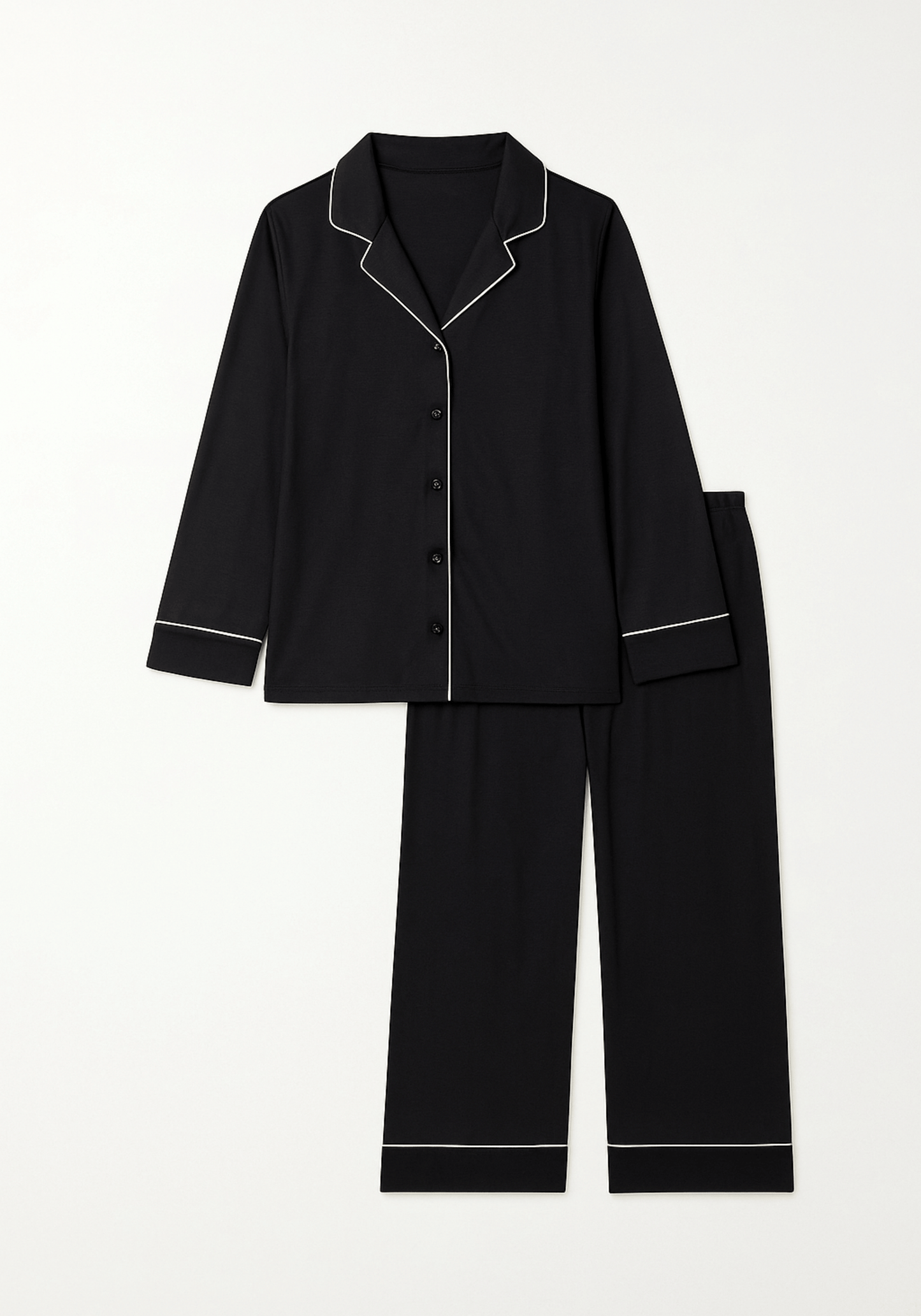Modal Pajama: Collar Button Long Sleeve Top And Pants