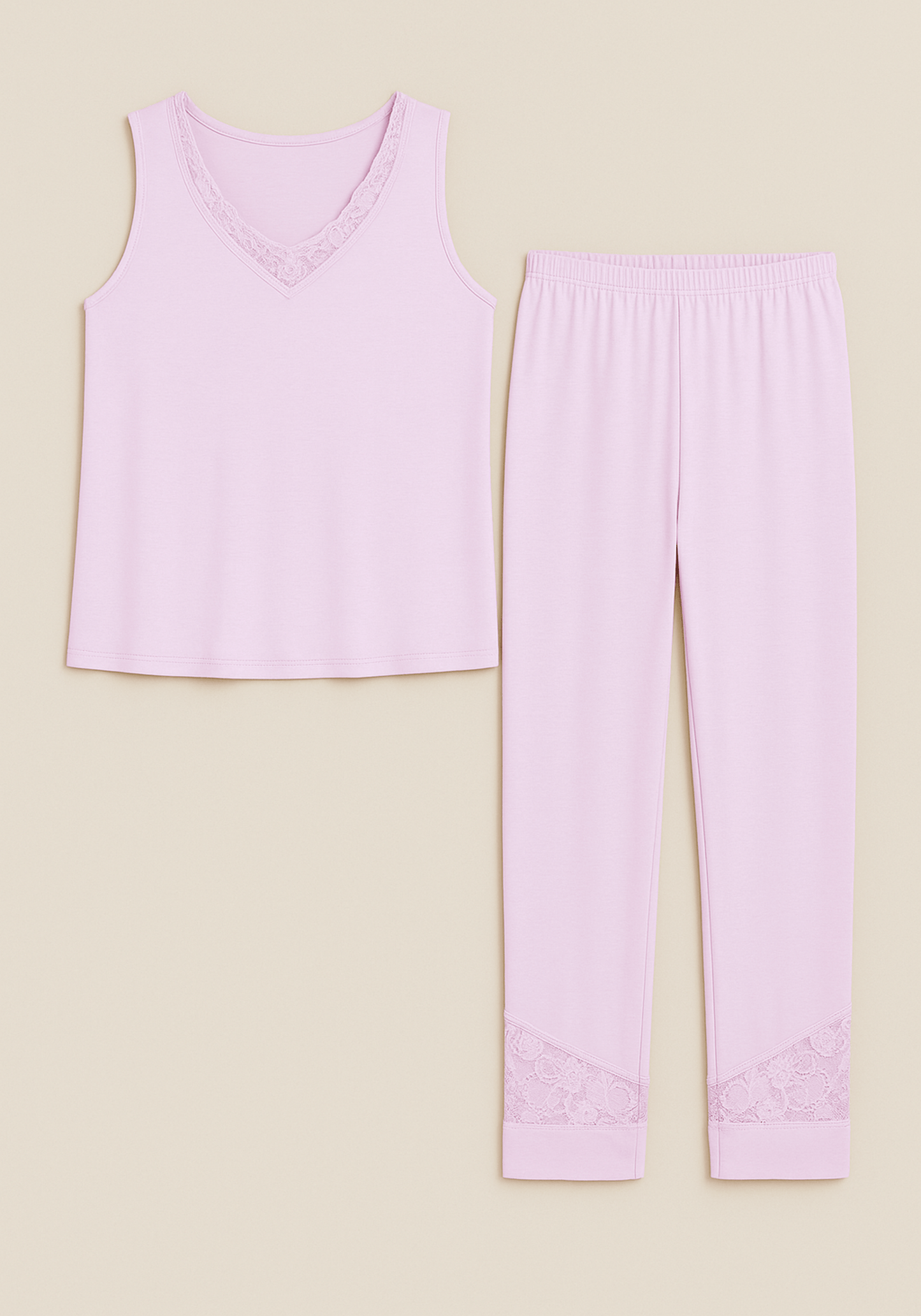 Modal Pajama: Sleeveless Top And Bermuda Pants With Lace Details