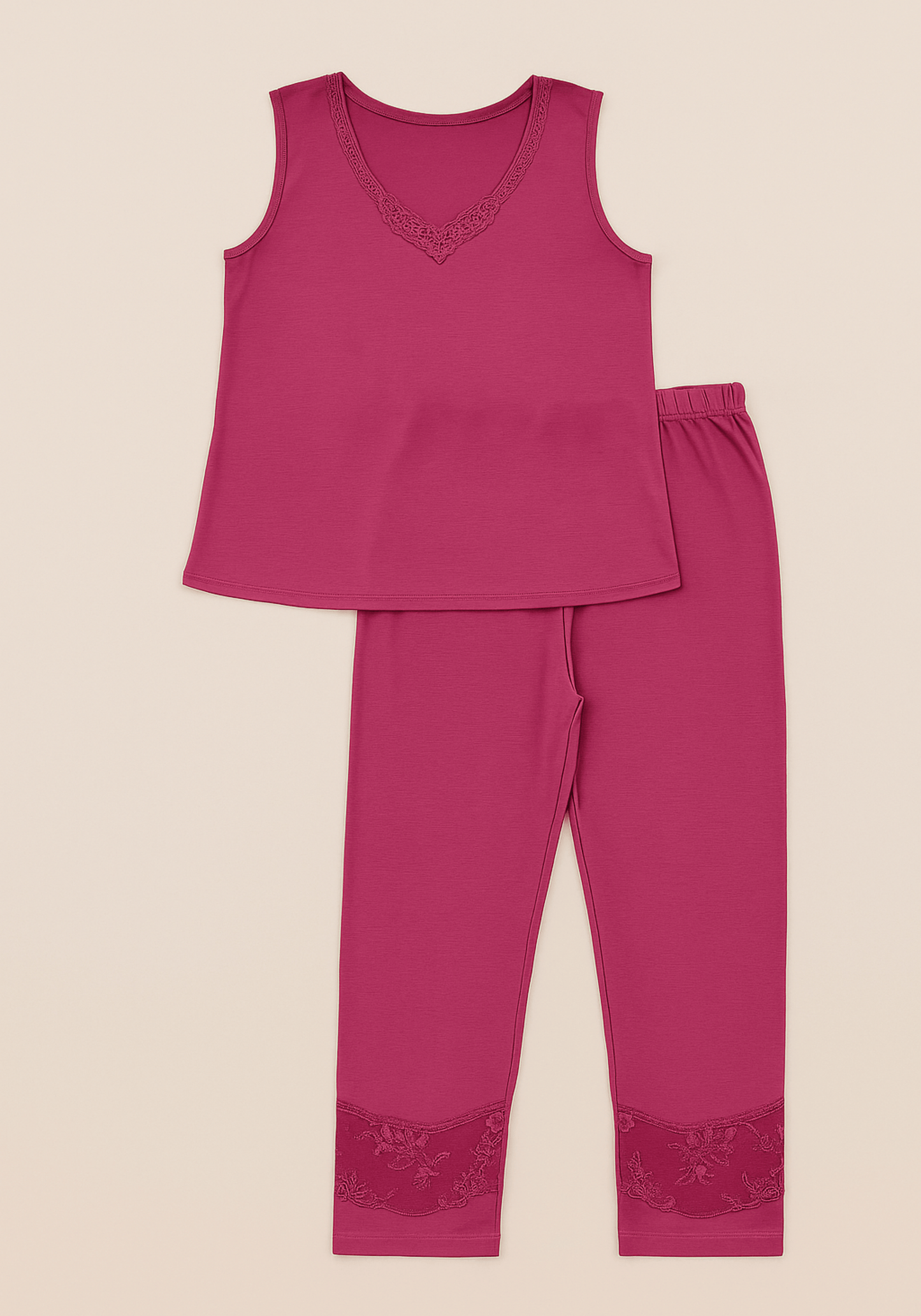 Modal Pajama: Sleeveless Top And Bermuda Pants With Lace Details
