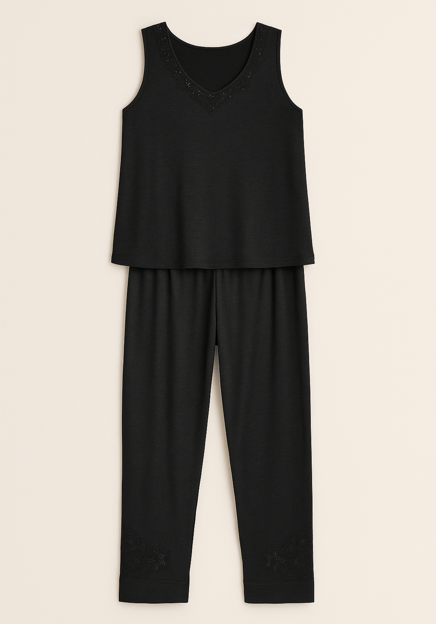 Modal Pajama: Sleeveless Top And Bermuda Pants With Lace Details