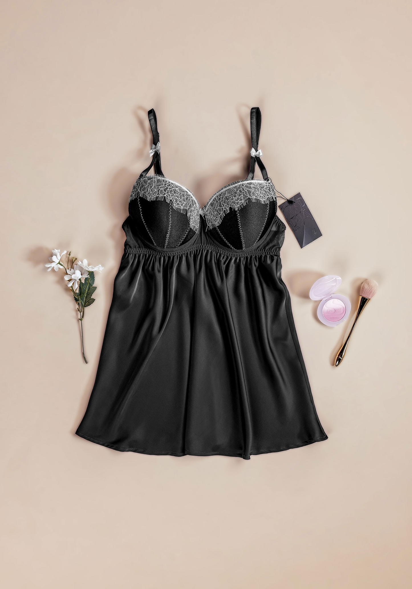 Satin Babydoll With Laced Padded Cups