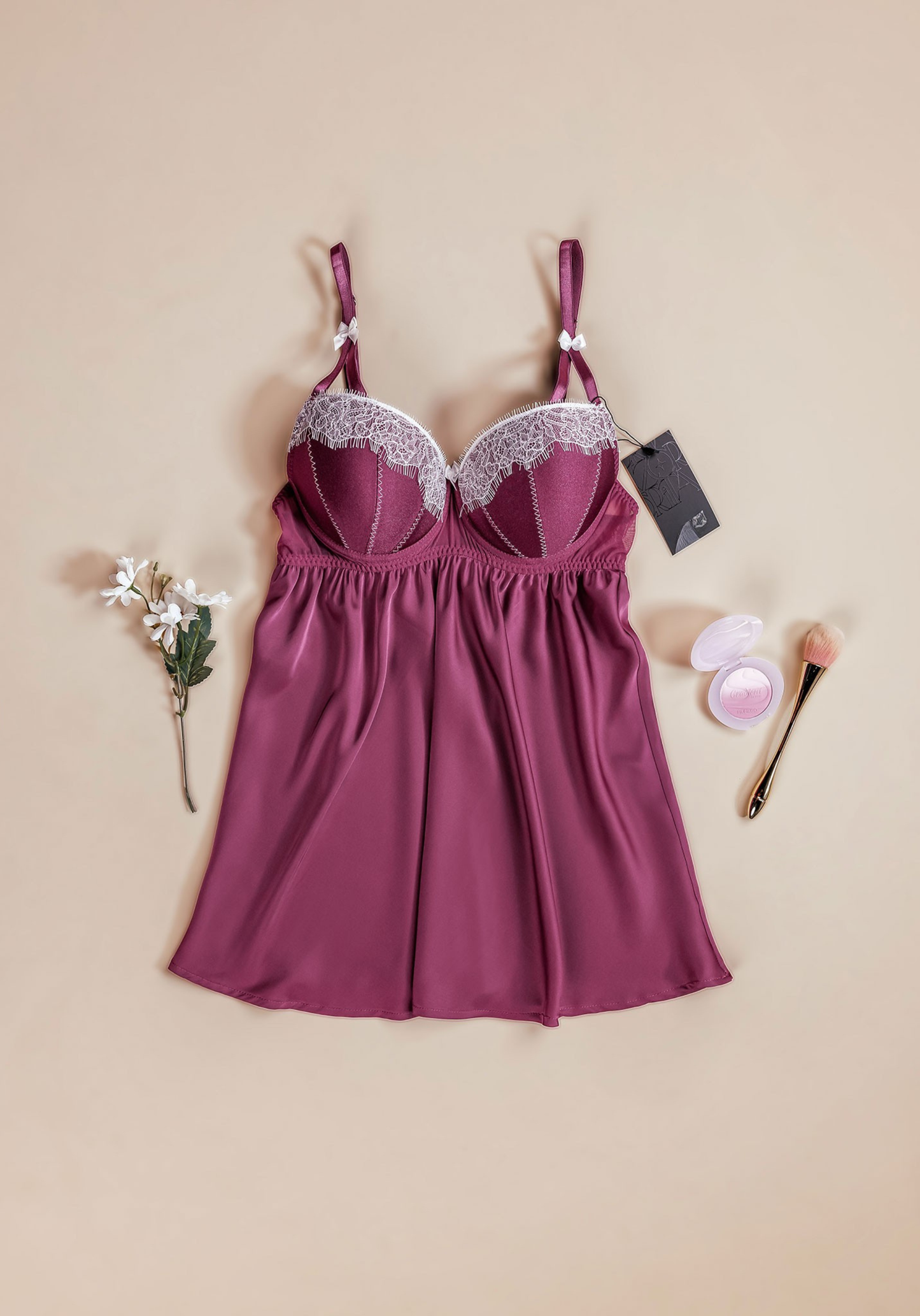 Satin Babydoll With Laced Padded Cups