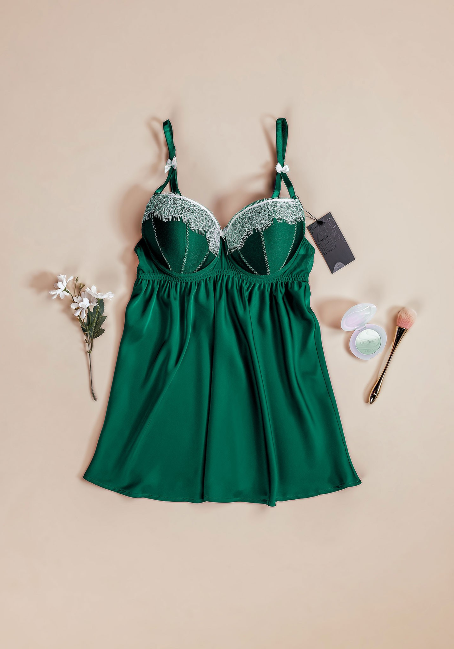 Satin Babydoll With Laced Padded Cups