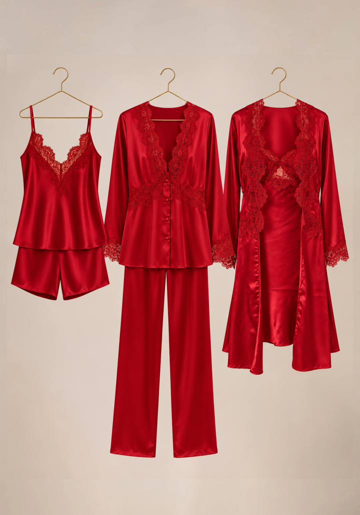 Set Of 6: Lace Cami, Short, Top, Pant, Short Nighty, Button Robe