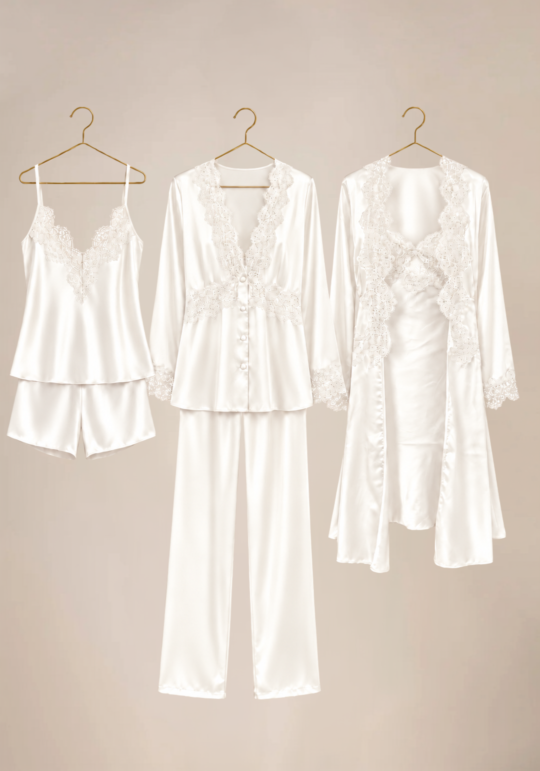 Set Of 6: Lace Cami, Short, Top, Pant, Short Nighty, Button Robe