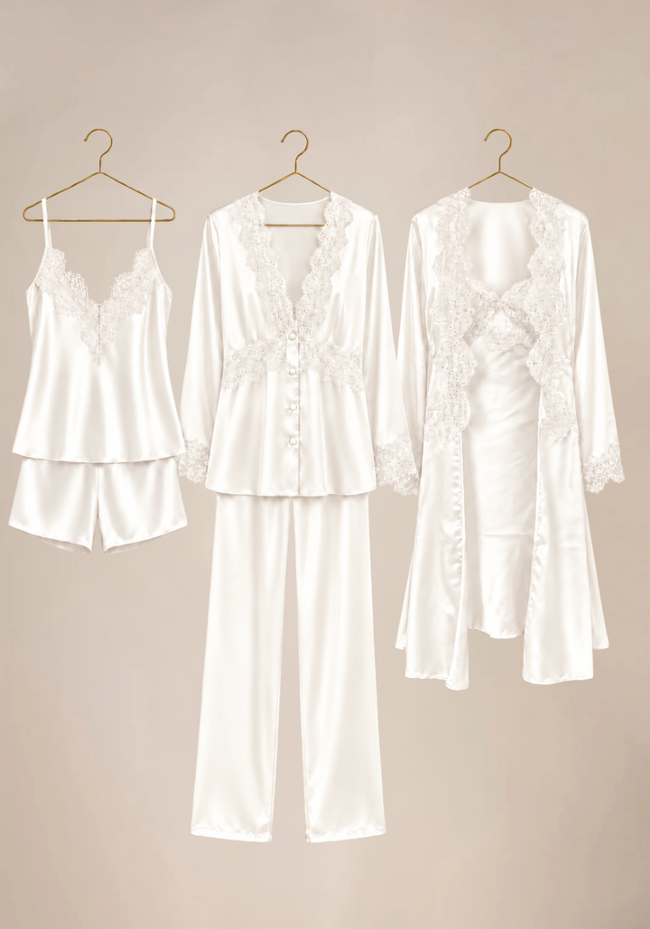 Set Of 6: Lace Cami, Short, Top, Pant, Short Nighty, Button Robe
