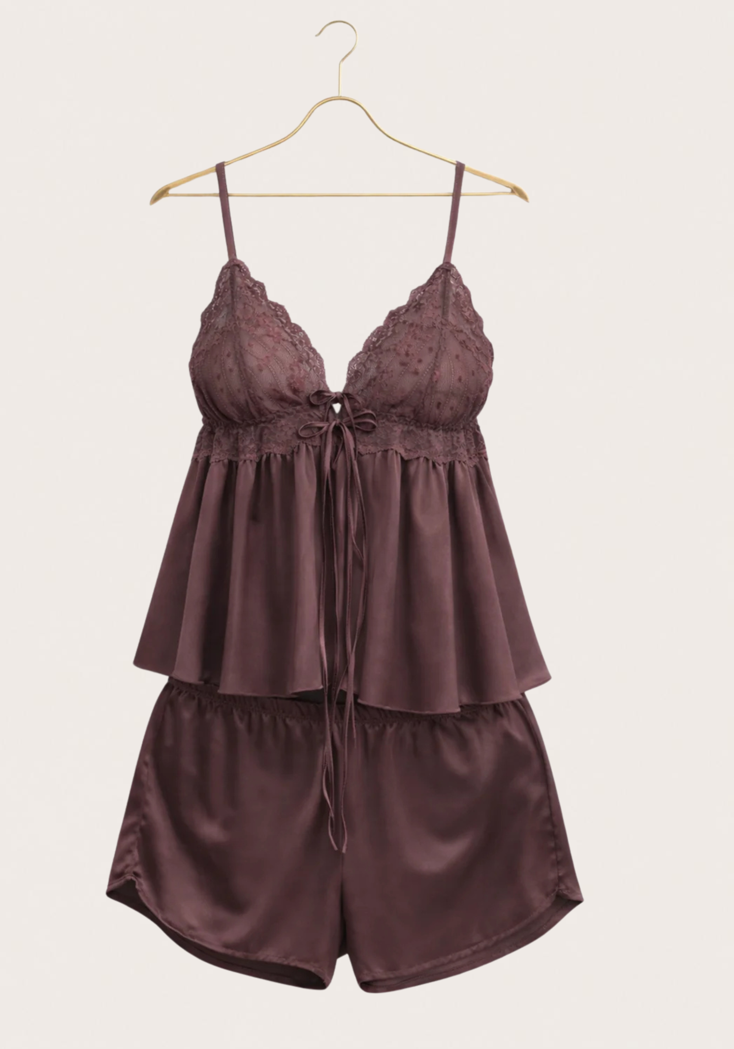 Satin Shoulder Strap Cami And Short Set