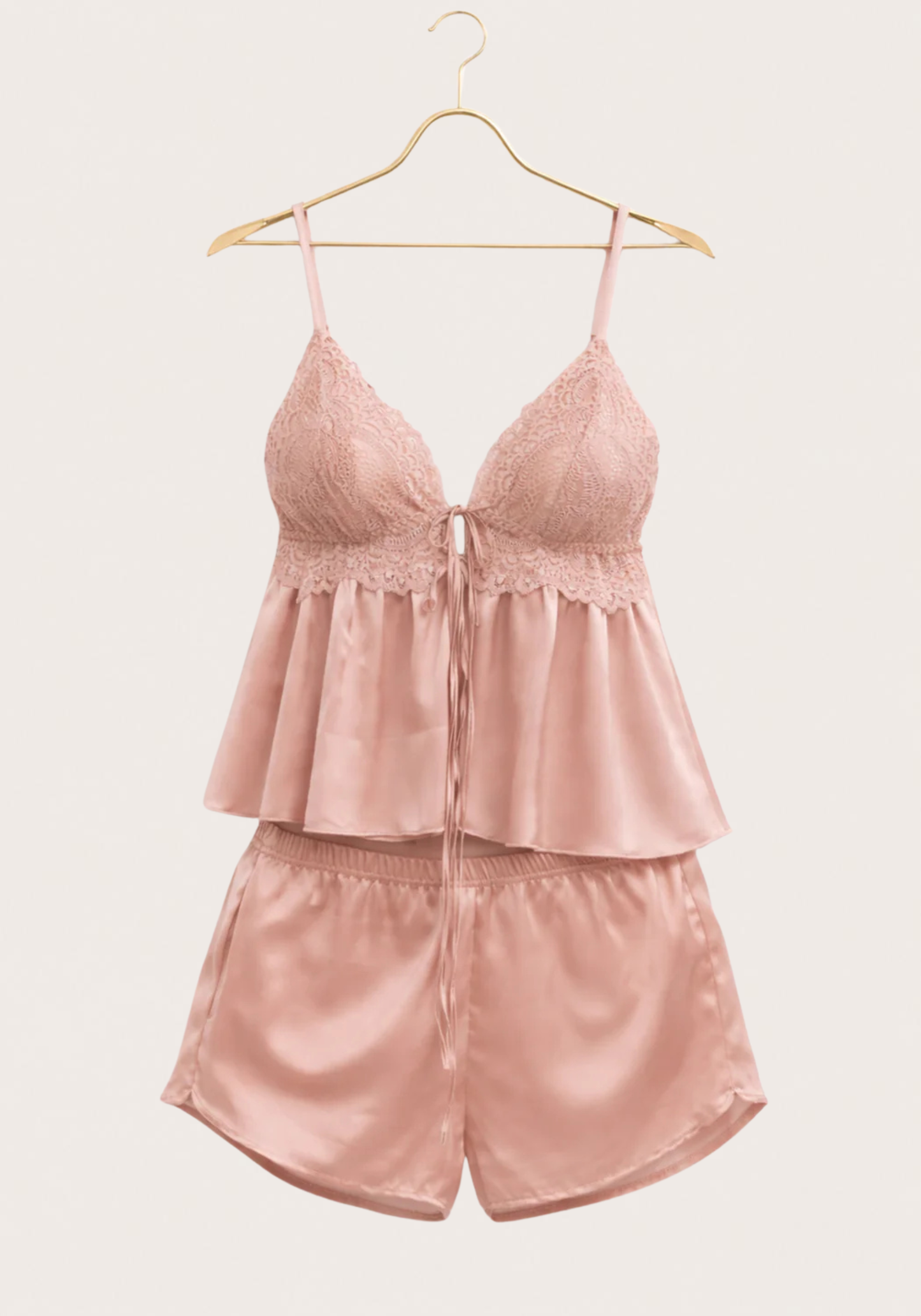 Satin Shoulder Strap Cami And Short Set