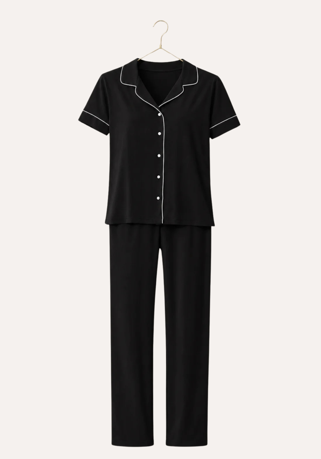 Viscose Collar Button Short Sleeve Top And Pant Pajamas