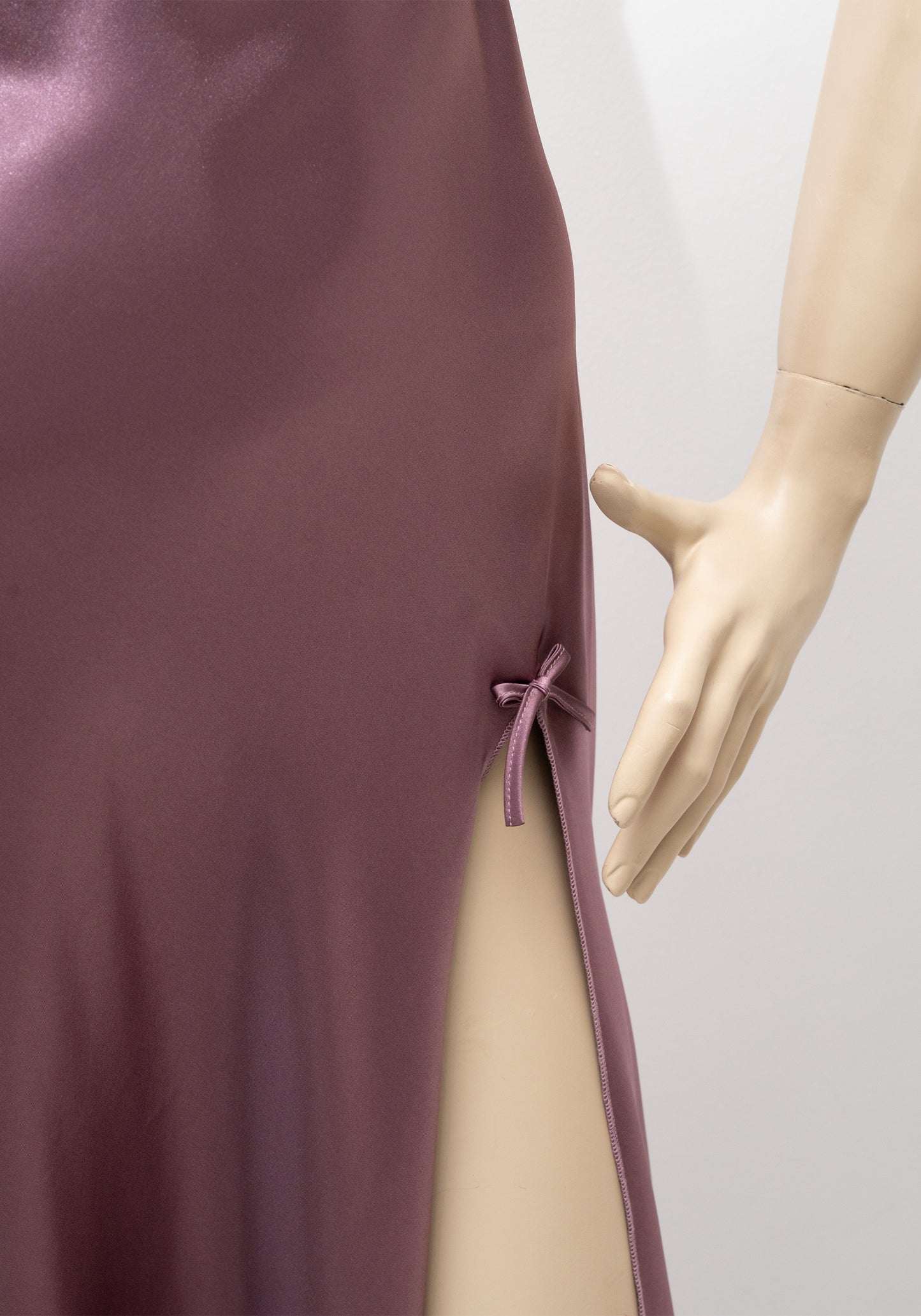 LNGR Satin Long Night Gown With Lace Shoulders