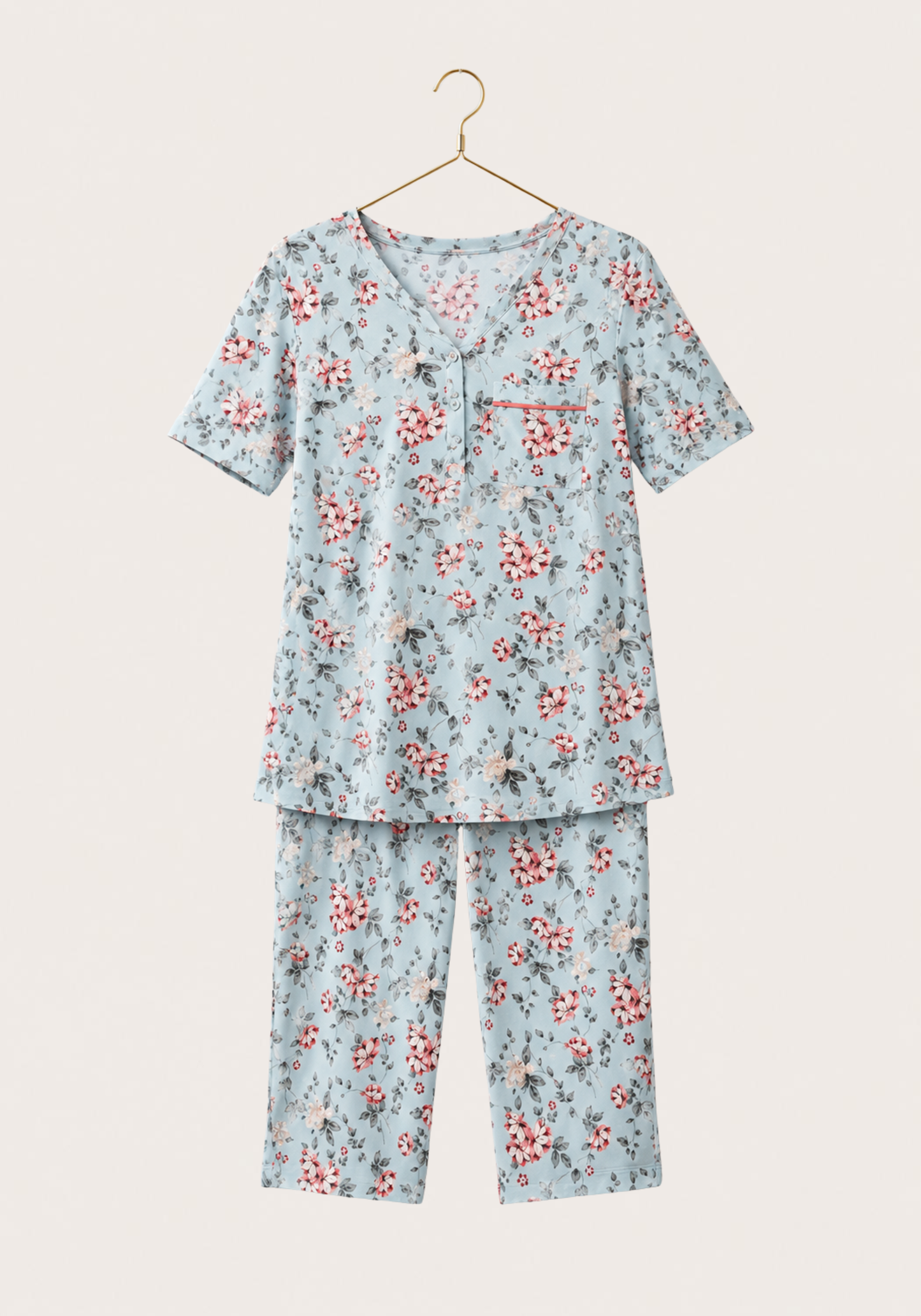 Viscose Lycra Plus Size Short Sleeve Floral Top And Capri Set