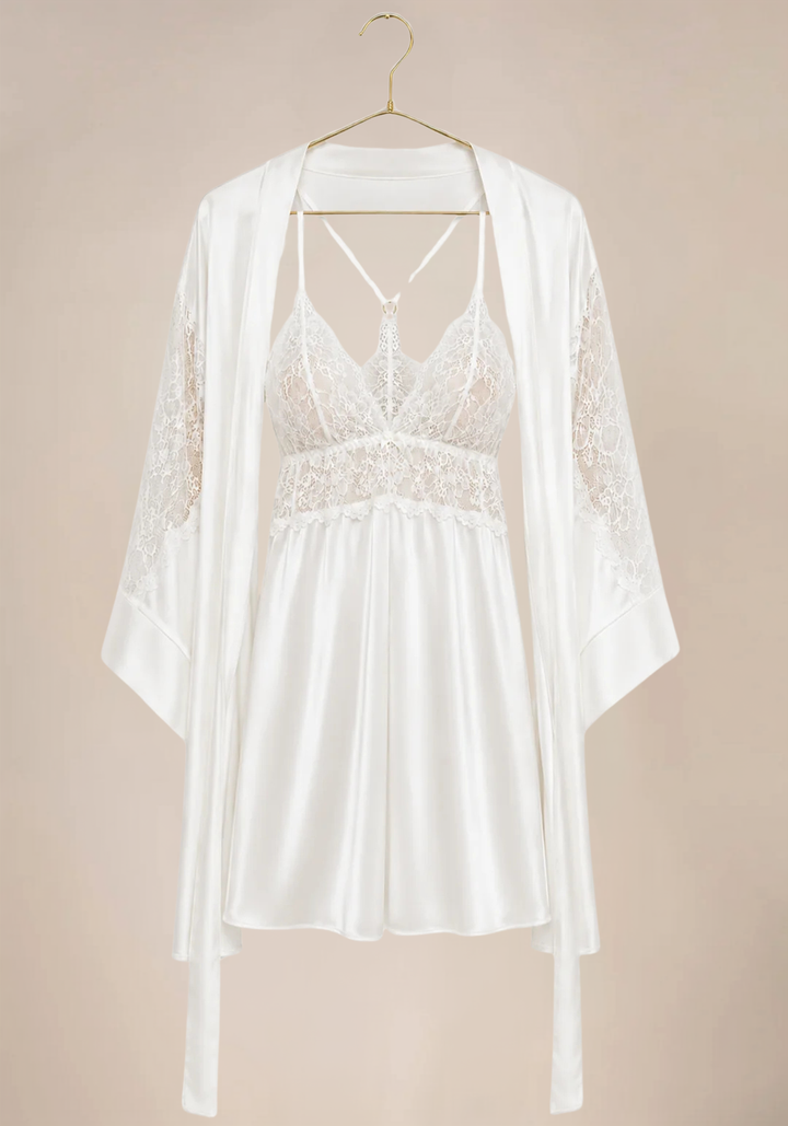 Bridal Satin Short Robe Set With Panty