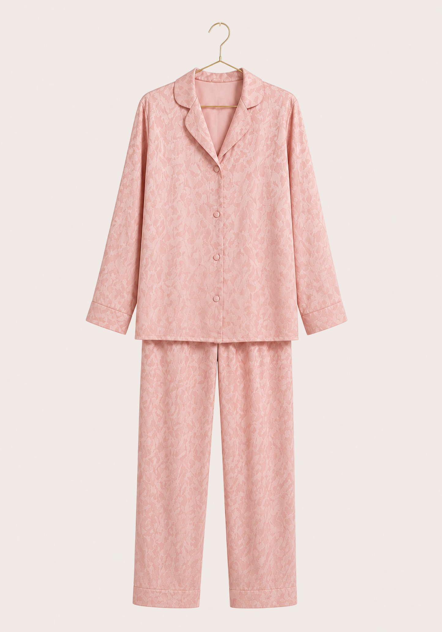 Satin Jackard Collar Button Long Sleeve Pajamas