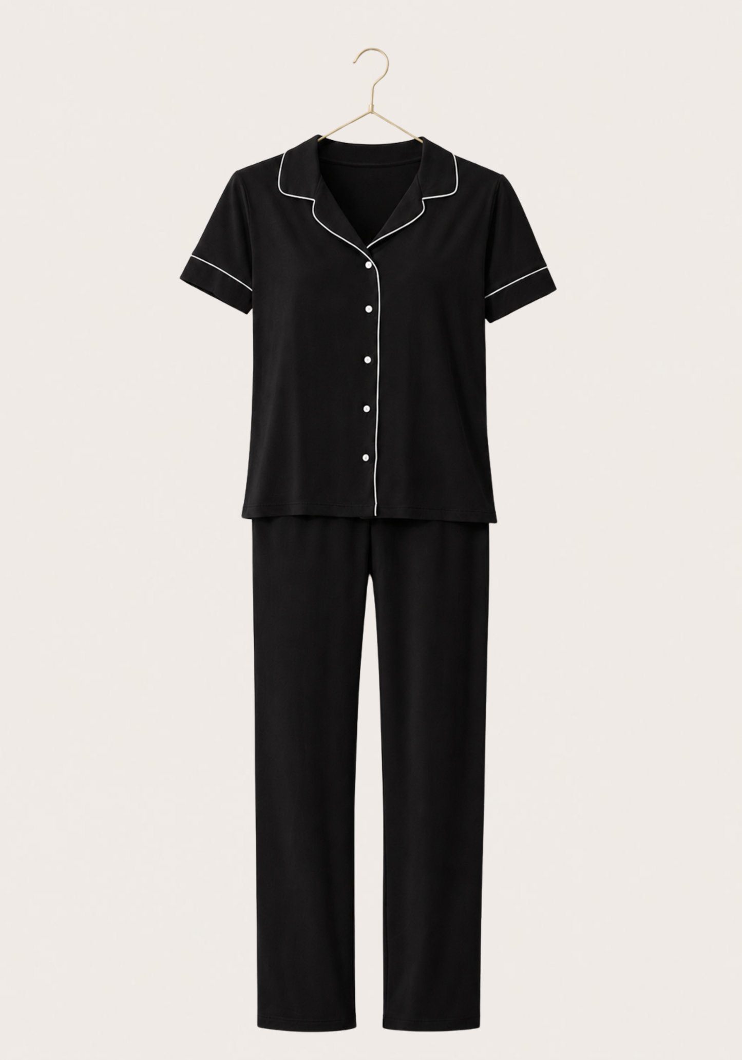Viscose Collar Button Short Sleeve Top And Pant Pajamas