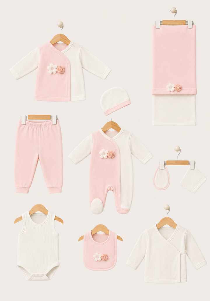Baby Set Of 10: Romer, Top Pant, Undershirt, Banner, Cap, Blanket, Gloves, Robe, Towel