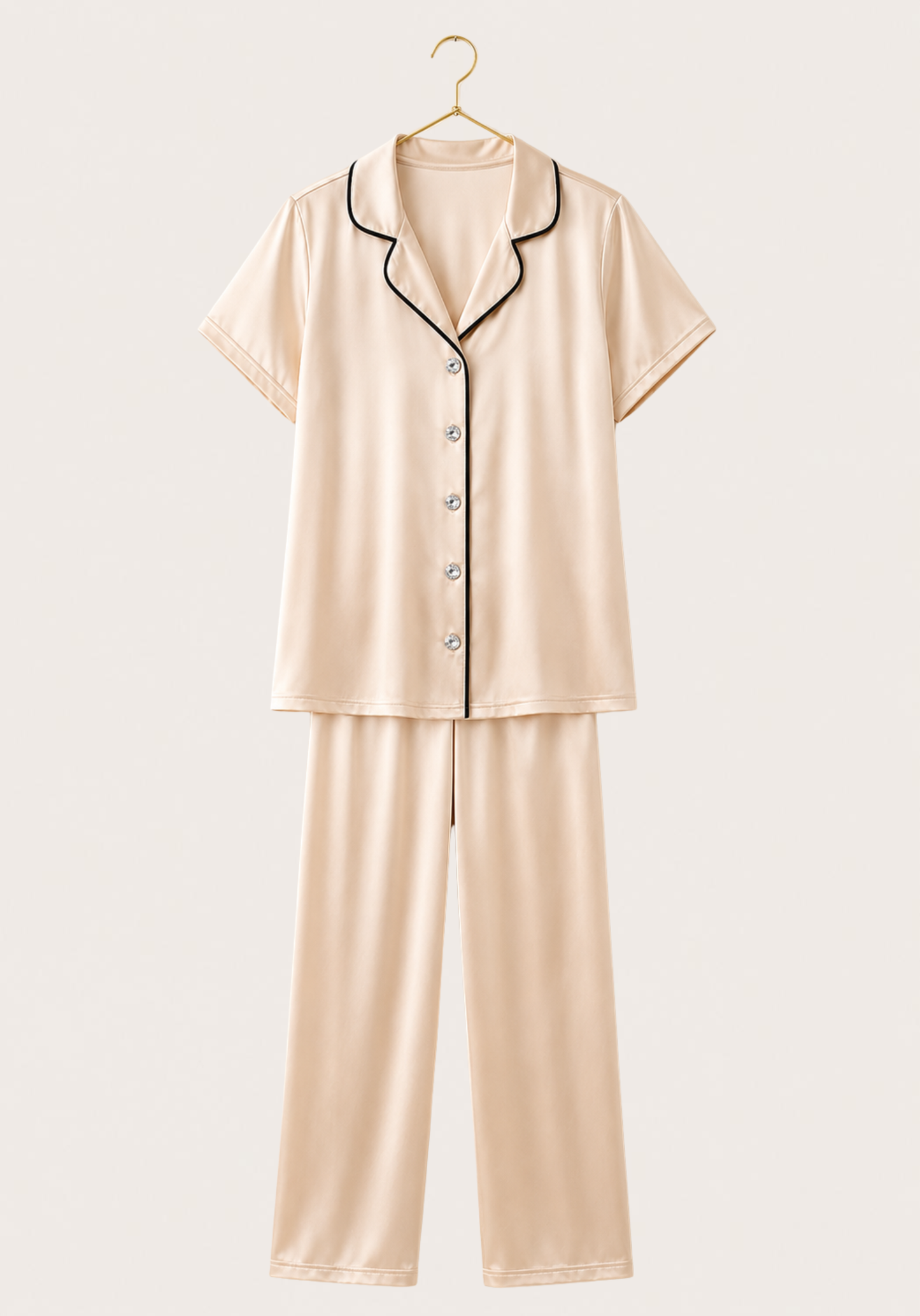 Plus Size Satin Collar Button Short Sleeve Pajama
