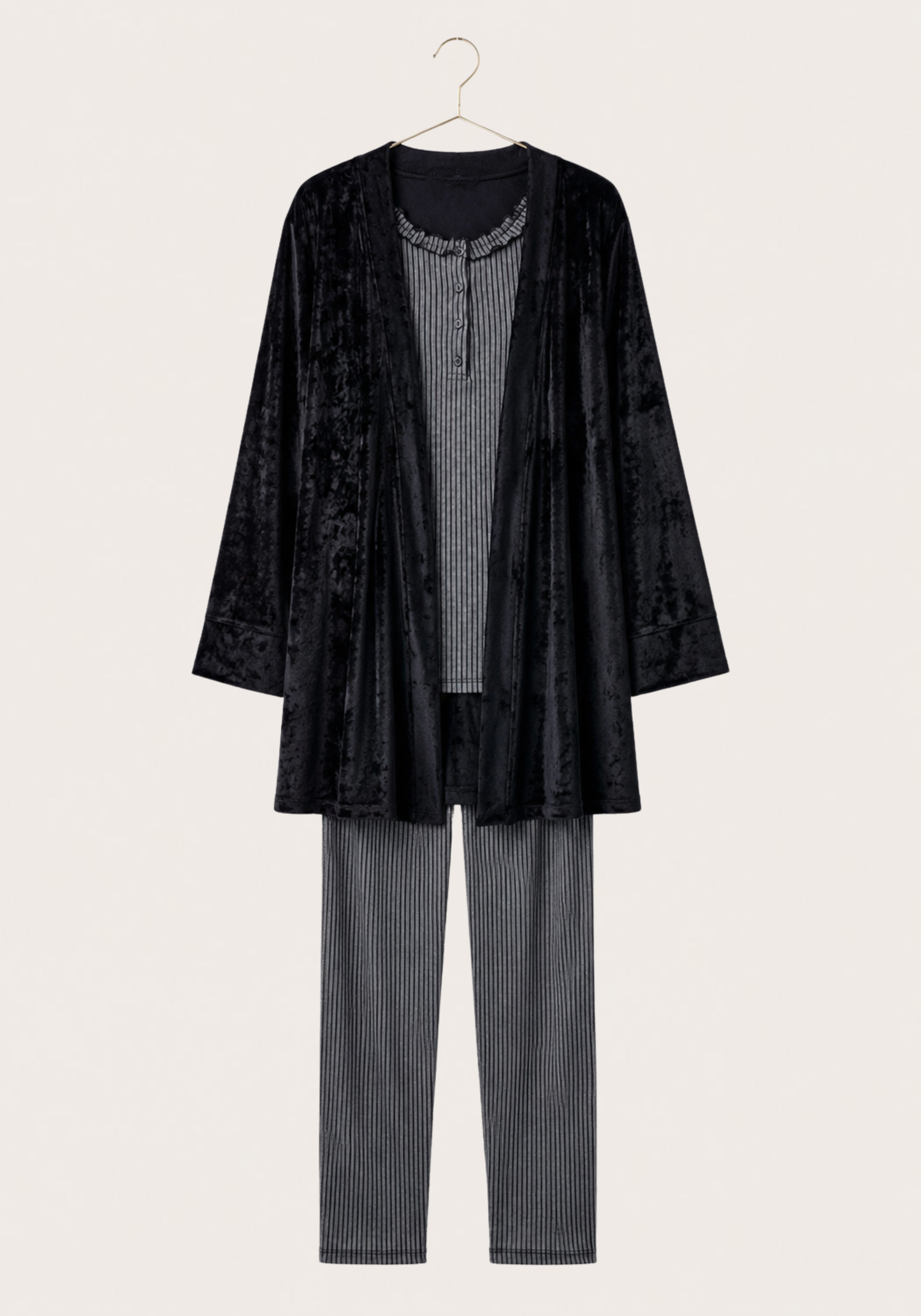 Maternal 3 Piece Velour Robe Pajamas Set