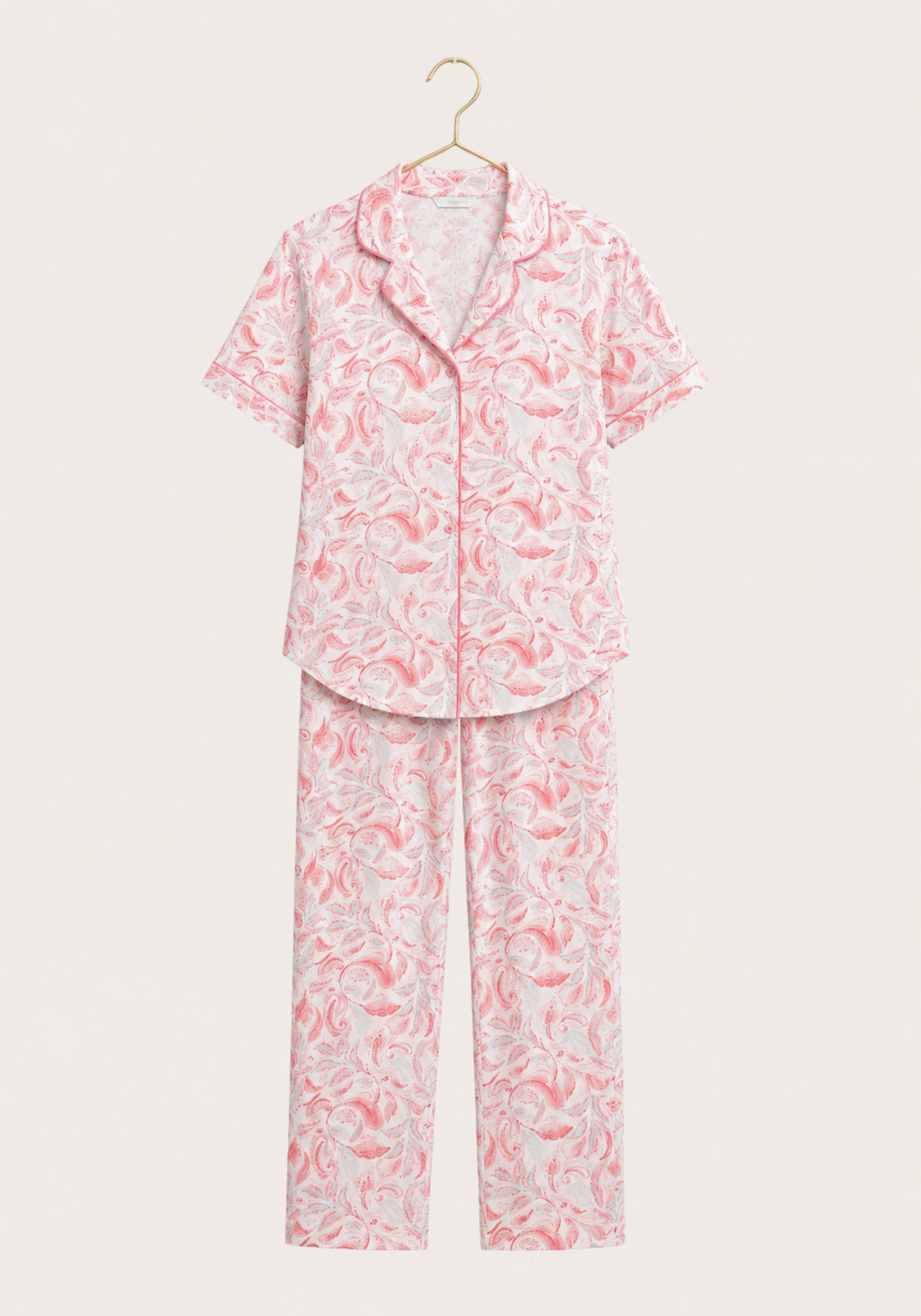 Viscose Lycra Collar Button Short Sleeve Floral Top And Pant Set