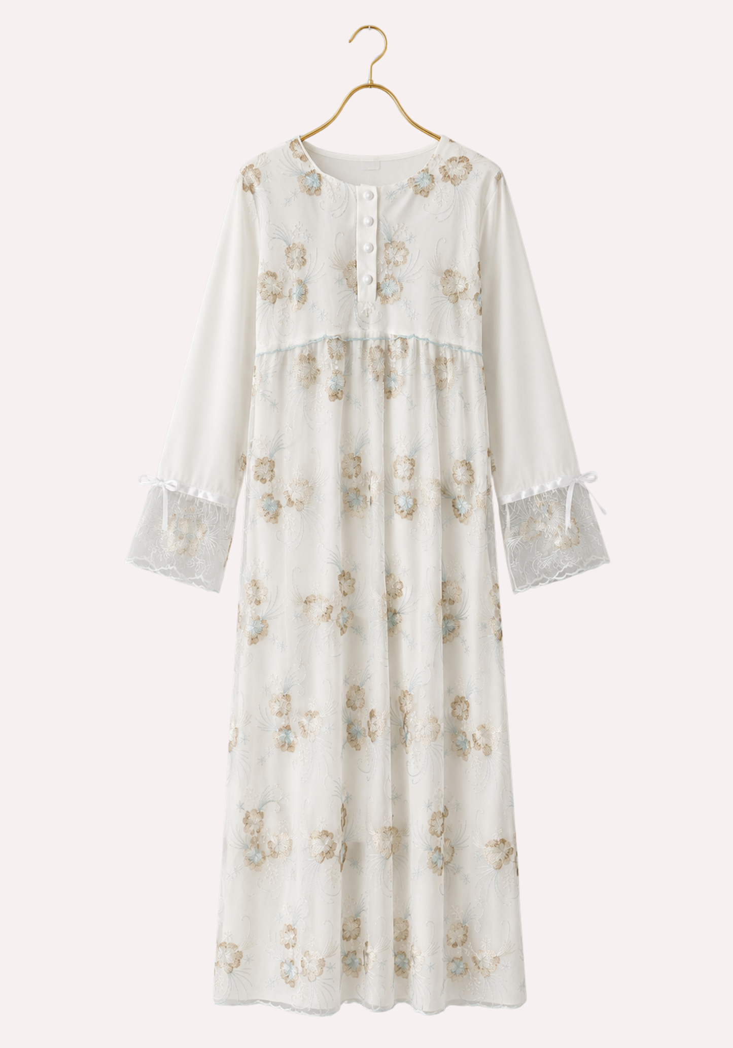 Maternal Long Nighty: Long Sleeve Long Nighty With Organza On Top Of It