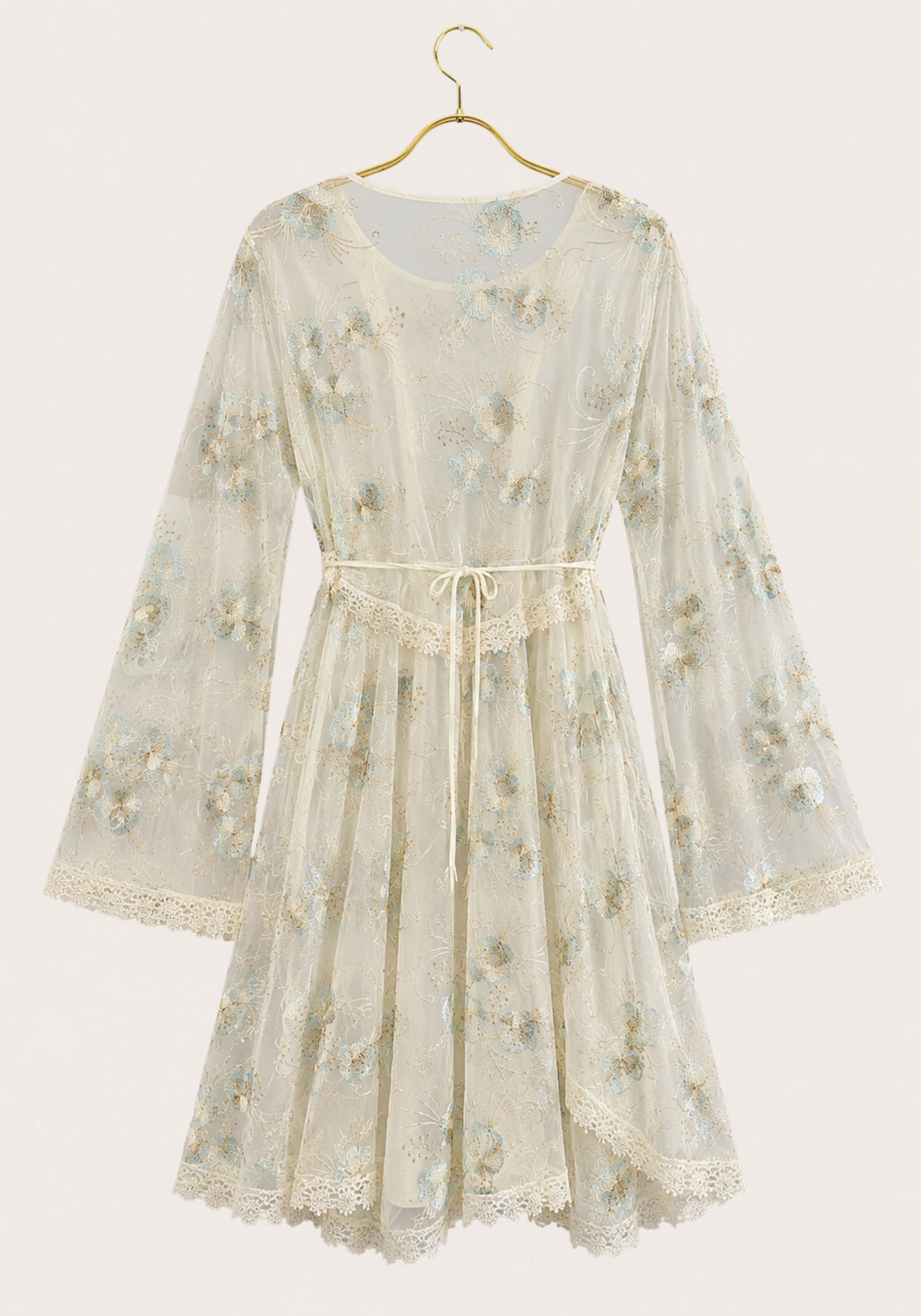 Maternal Short Robe Set: Long Sleeve Buttoned Nighty And Long Sleeve Organza Dantel Robe