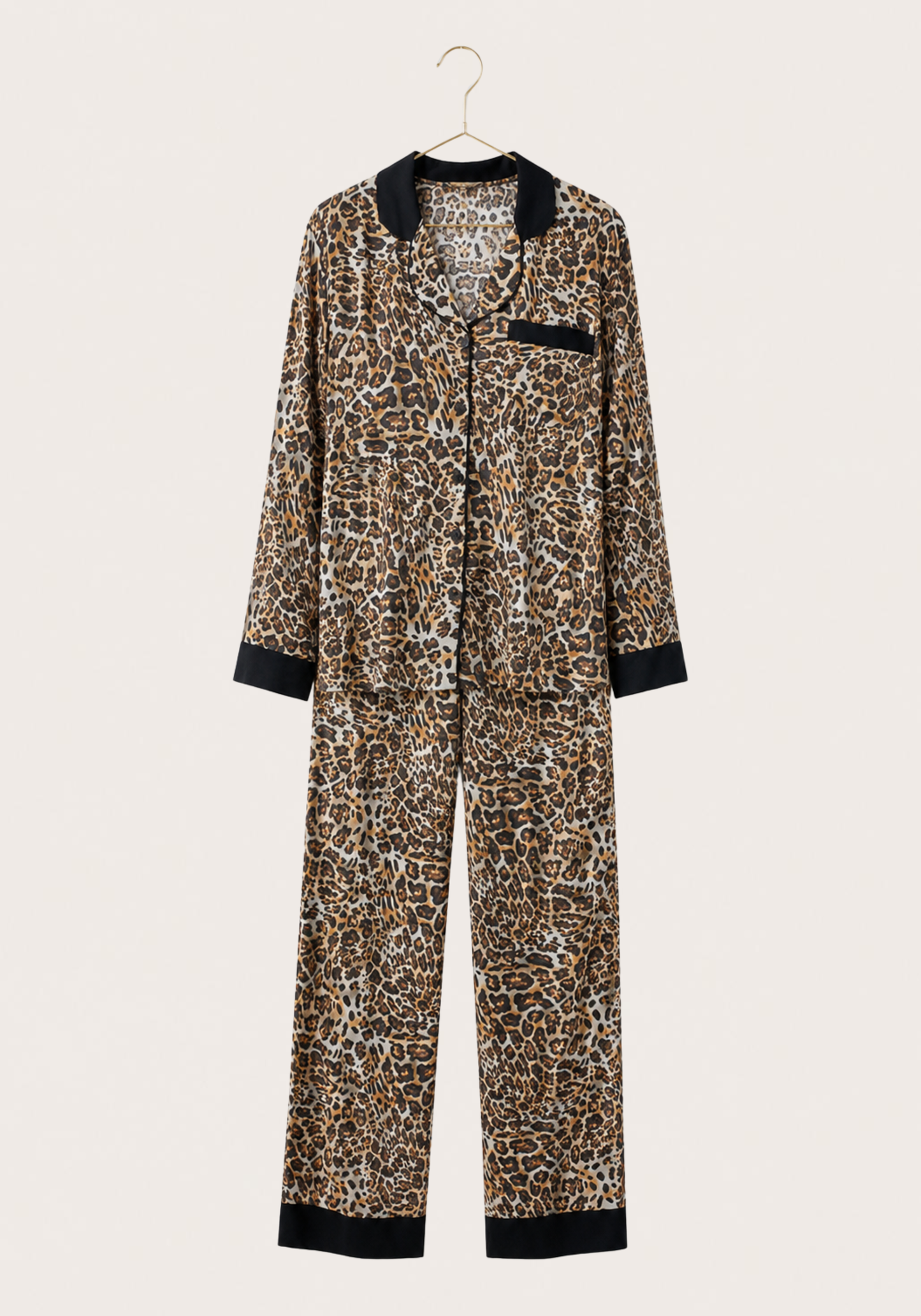 Leopard Collar Button Long Sleeve Pajama
