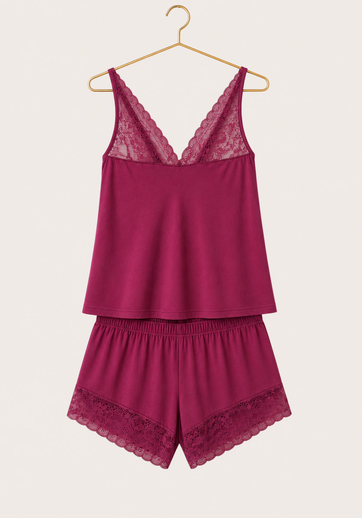 Modal Short Set: Shoulder Strap Top With Lace Detail And Shorts