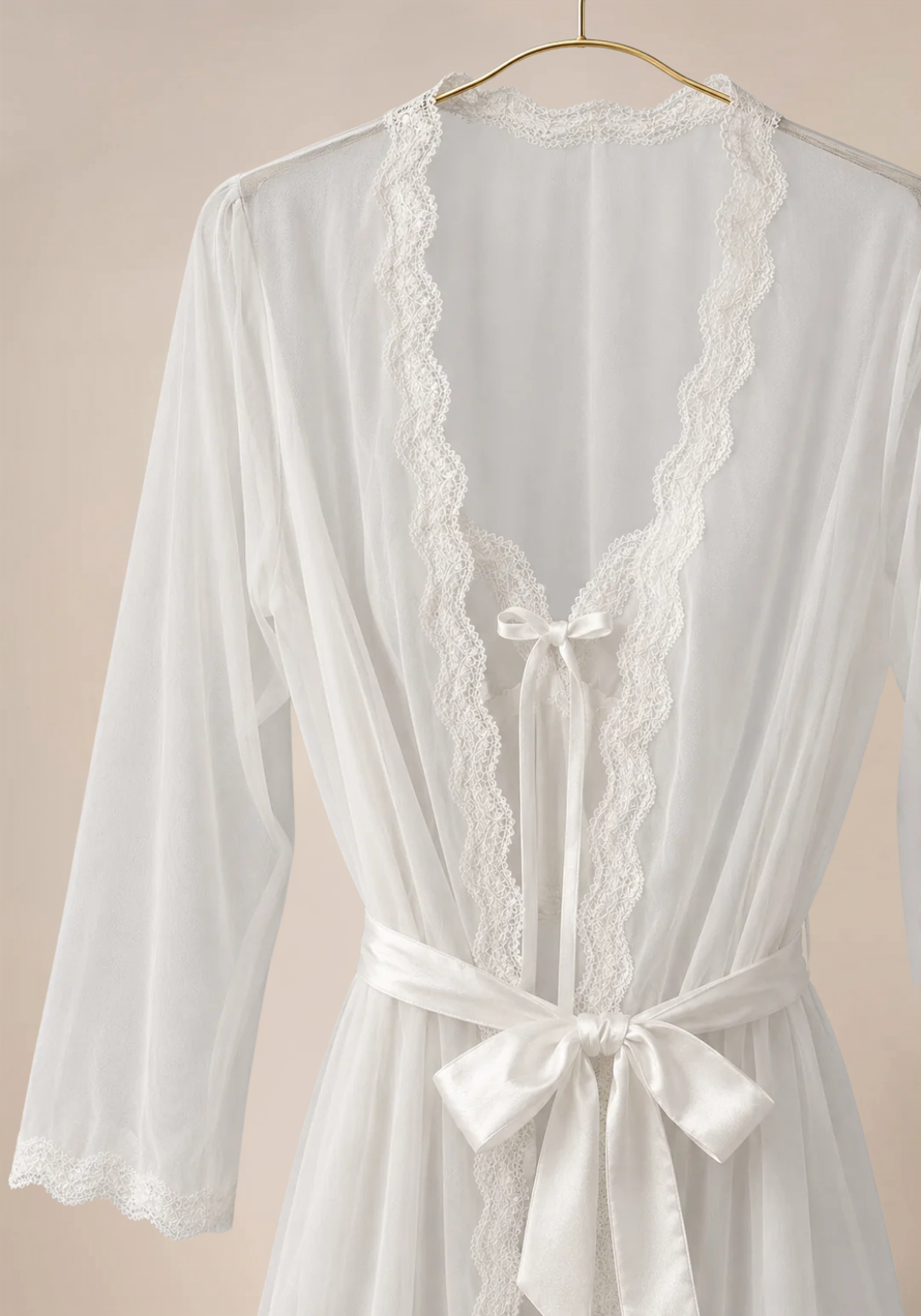 Bridal 3 Pieces Set: Schiffon Cami Top And Long Sleeve Short Robe And Satin Pants