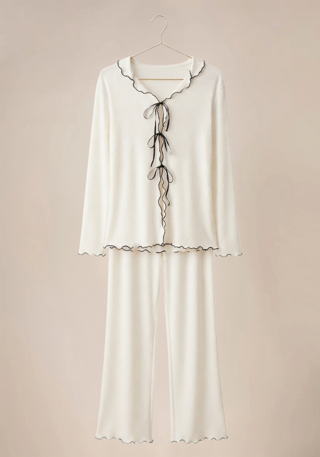 Plain Chords Collar Button Long Sleeve Top And Pant Pajamas