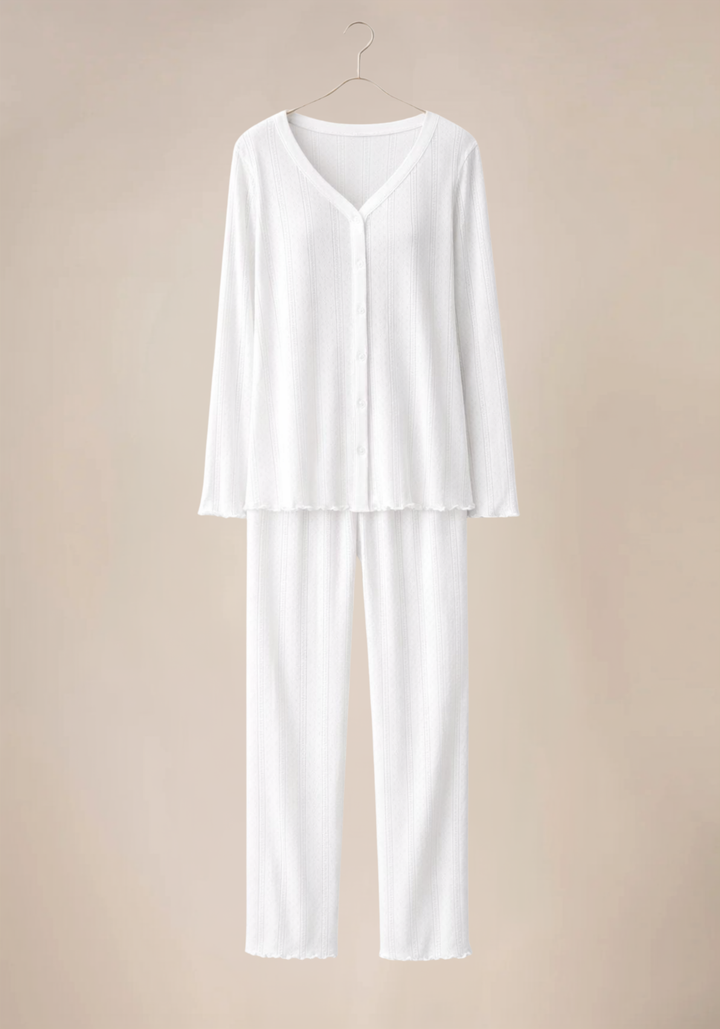 Pointelle Long Sleeve Full Button Top Pajamas