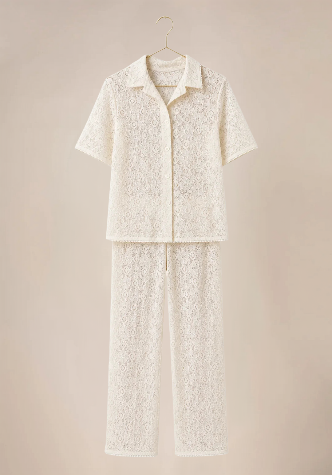 Pajamas: Full Dantel Collar Button Long Sleeve Top And Pants (100% Premium Cotton)