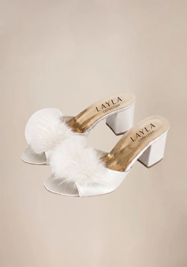 5Cm Heel With Applique Furr Slippers